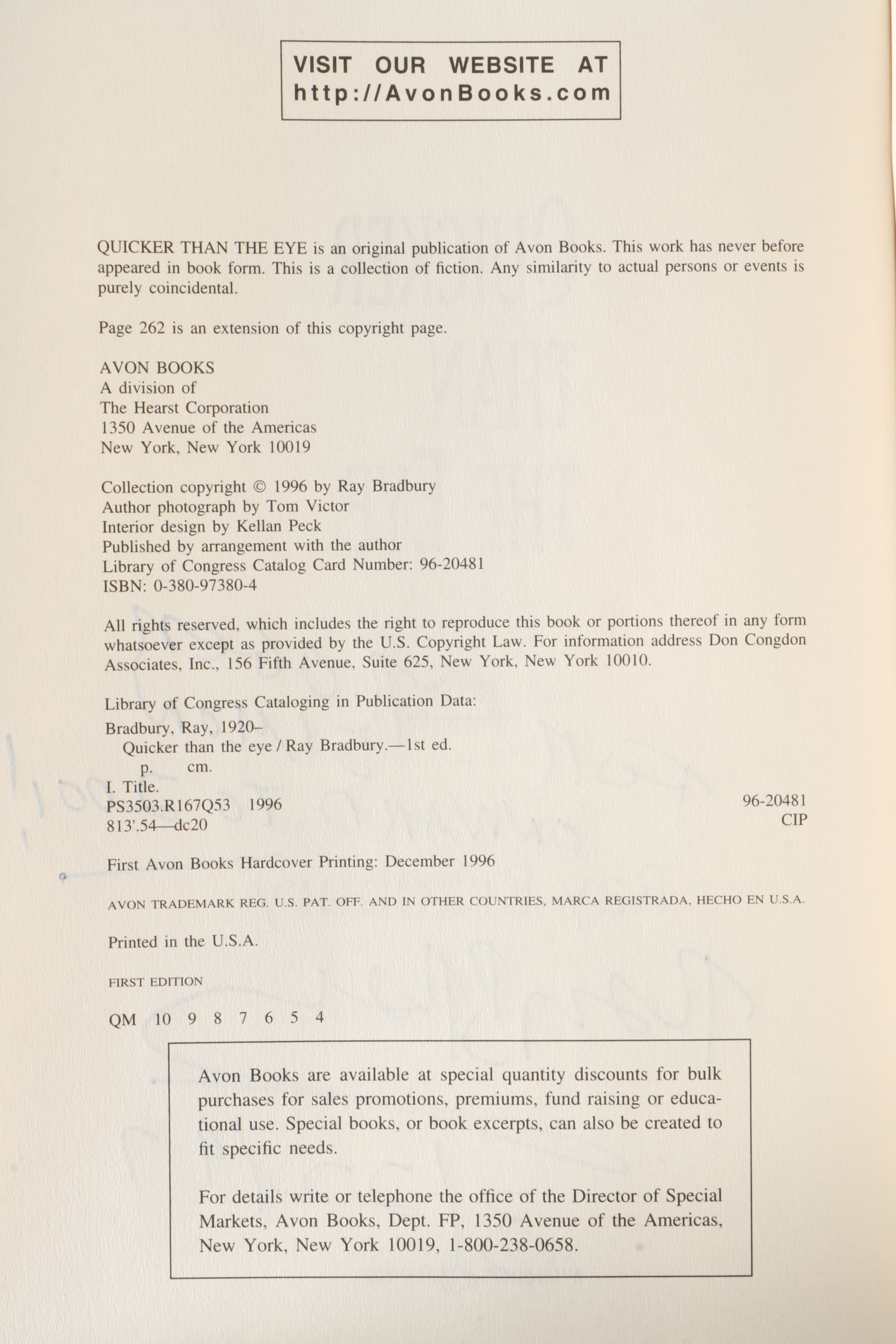 Signed First Edition "Quicker Than the Eye" by Ray Bradbury