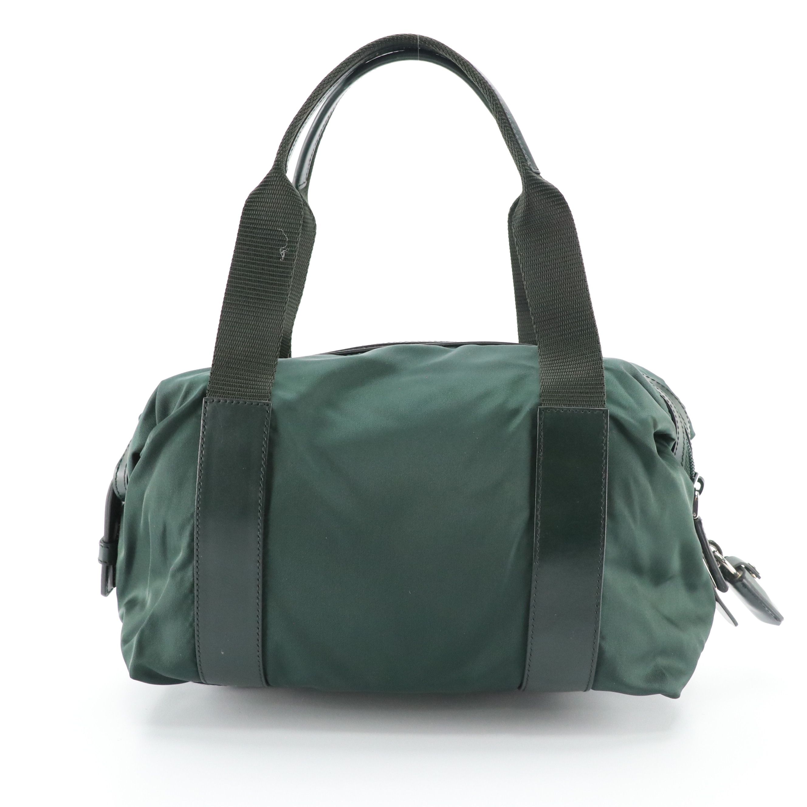 Prada Small Boston Bag in Green Tessuto Nylon and Leather