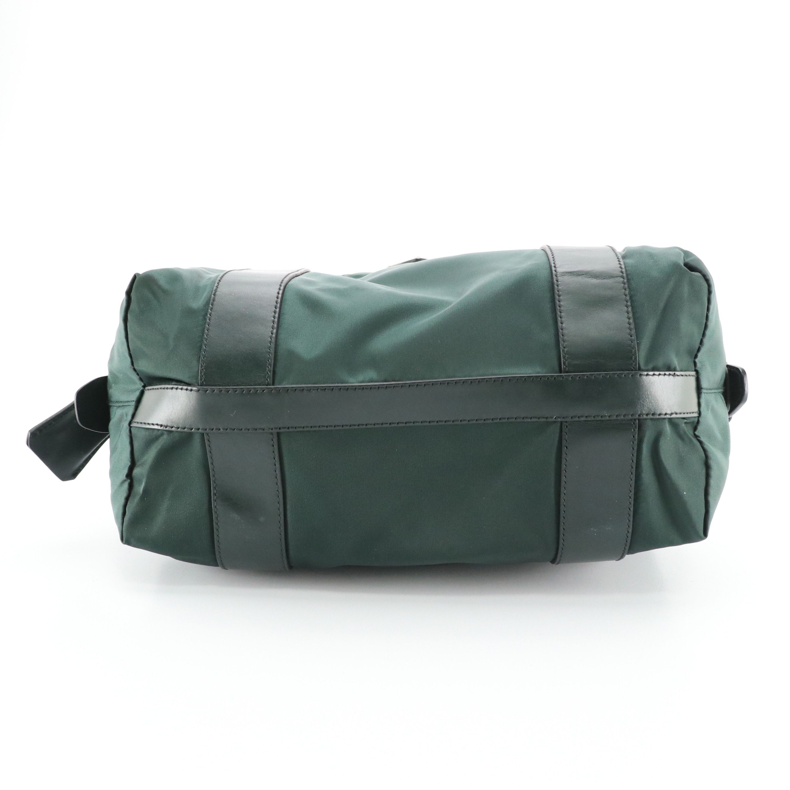 Prada Small Boston Bag in Green Tessuto Nylon and Leather