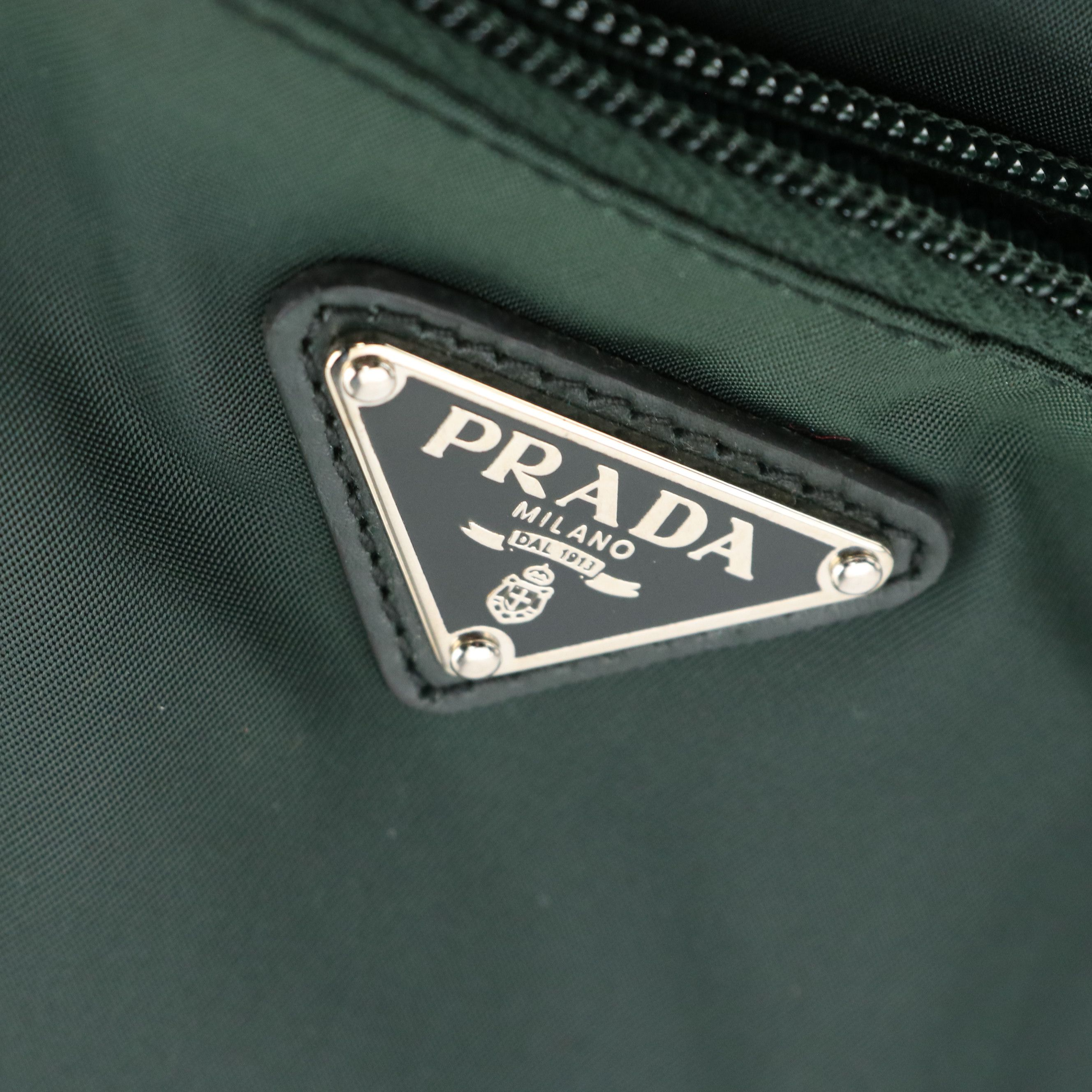 Prada Small Boston Bag in Green Tessuto Nylon and Leather