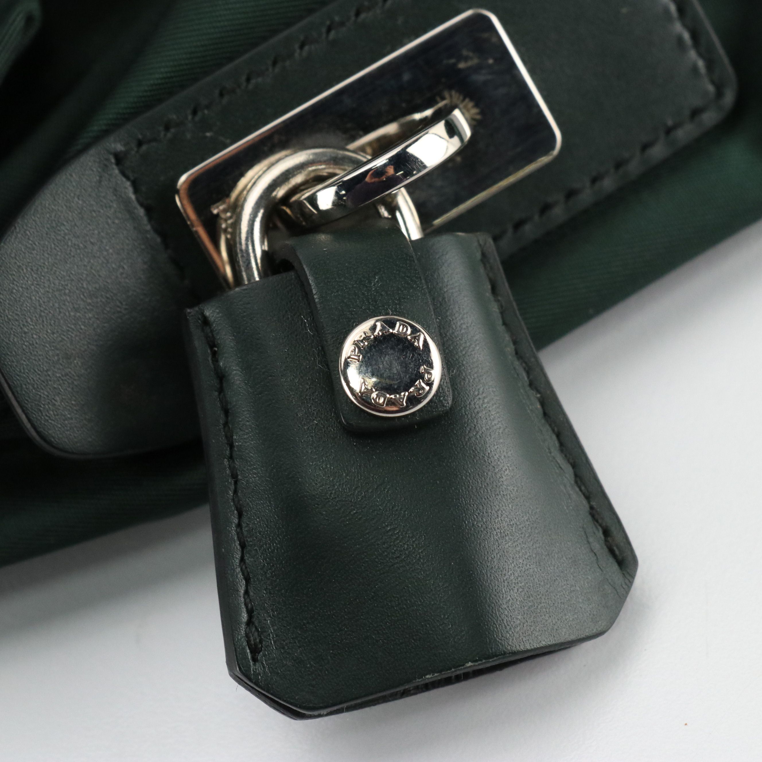 Prada Small Boston Bag in Green Tessuto Nylon and Leather