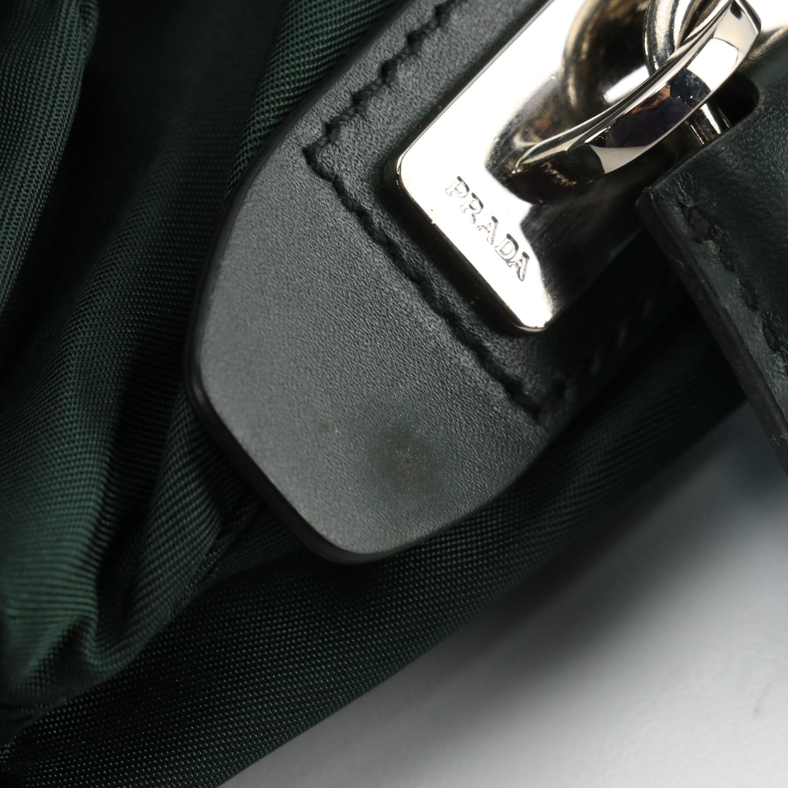 Prada Small Boston Bag in Green Tessuto Nylon and Leather