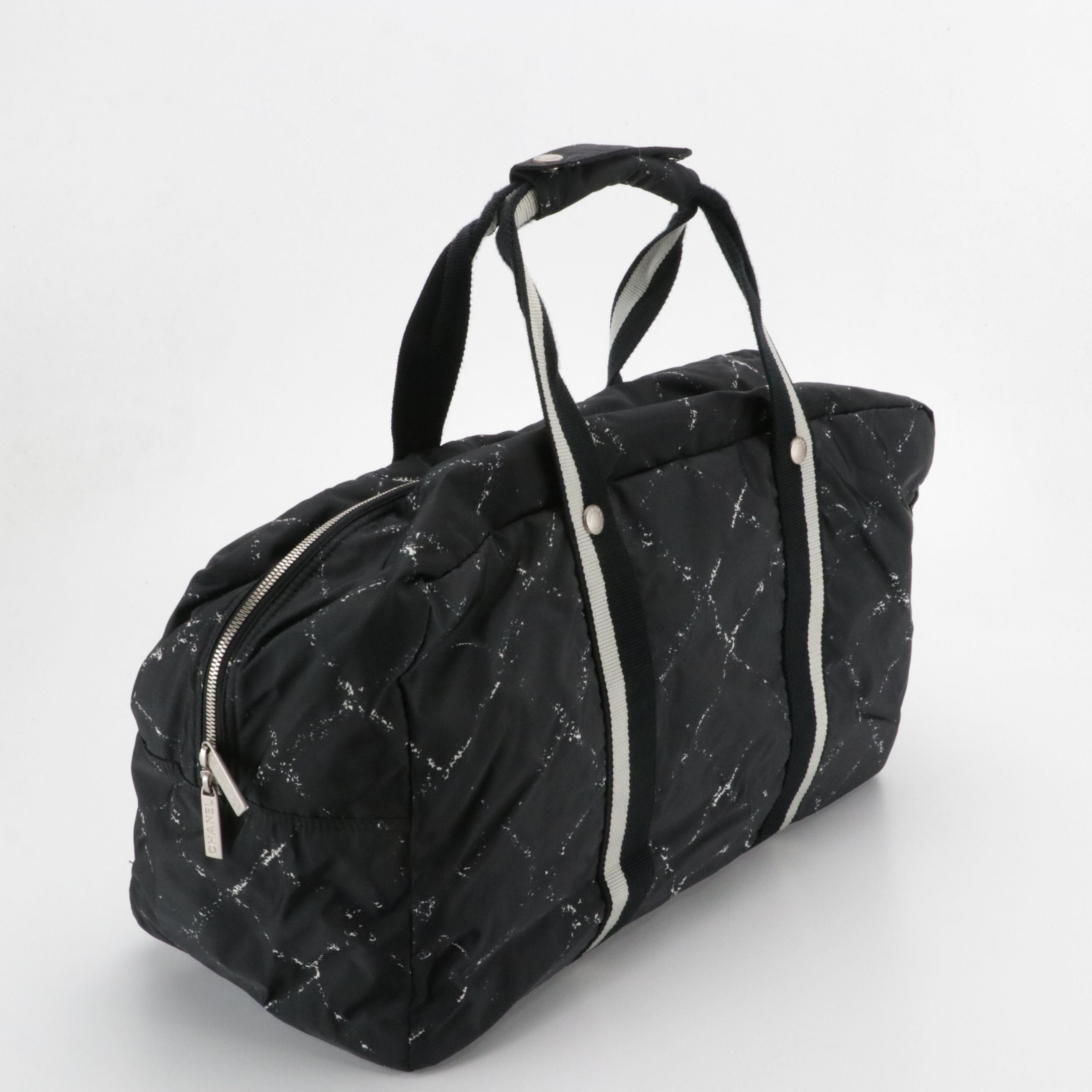 Chanel Travel Ligne Duffle Bag in Black Quilt Printed Nylon
