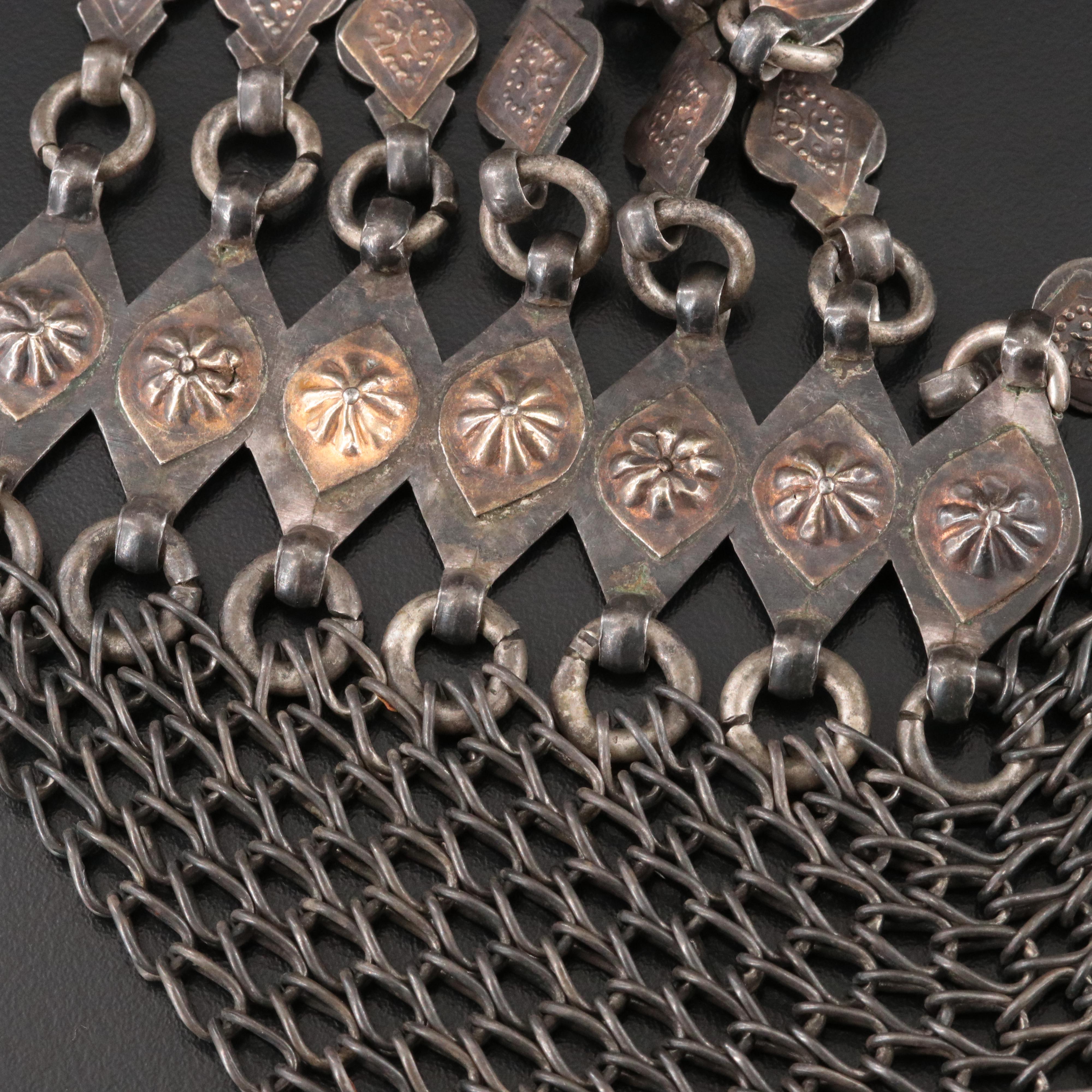 Turkmen Fire-Gilded Teke Silver Carnelian & Glass Dorsal Plait Ornament