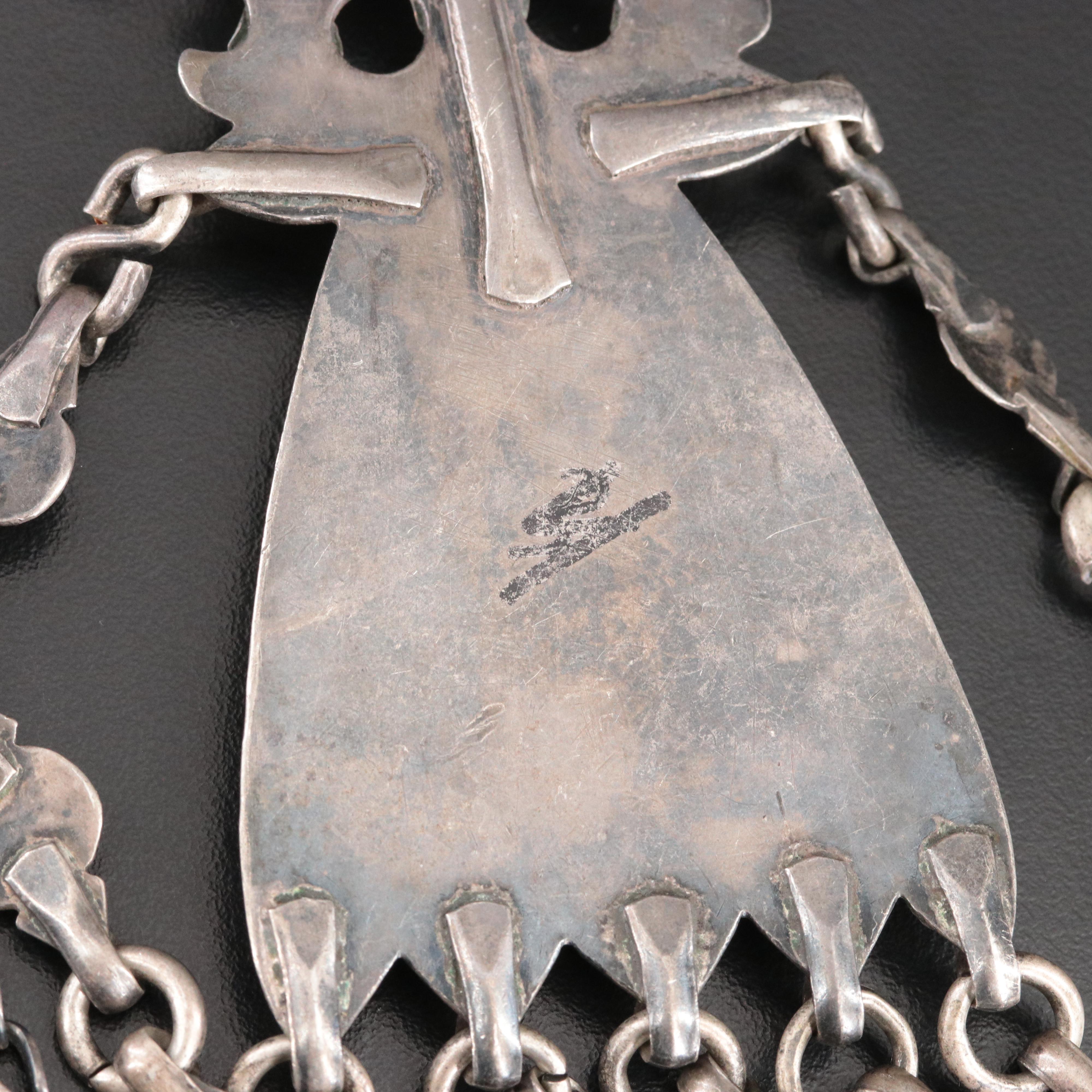 Turkmen Fire-Gilded Teke Silver Carnelian & Glass Dorsal Plait Ornament