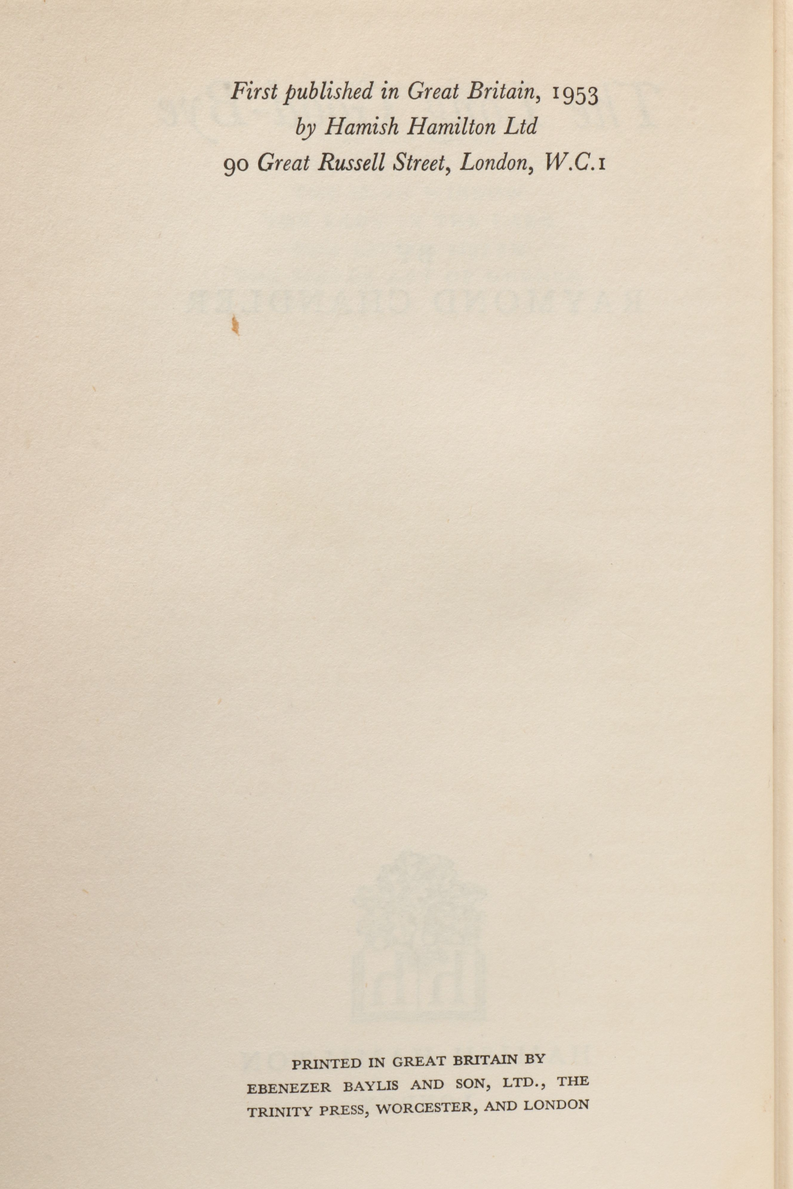 First UK Edition "The Long Good-Bye" by Raymond Chandler, 1953