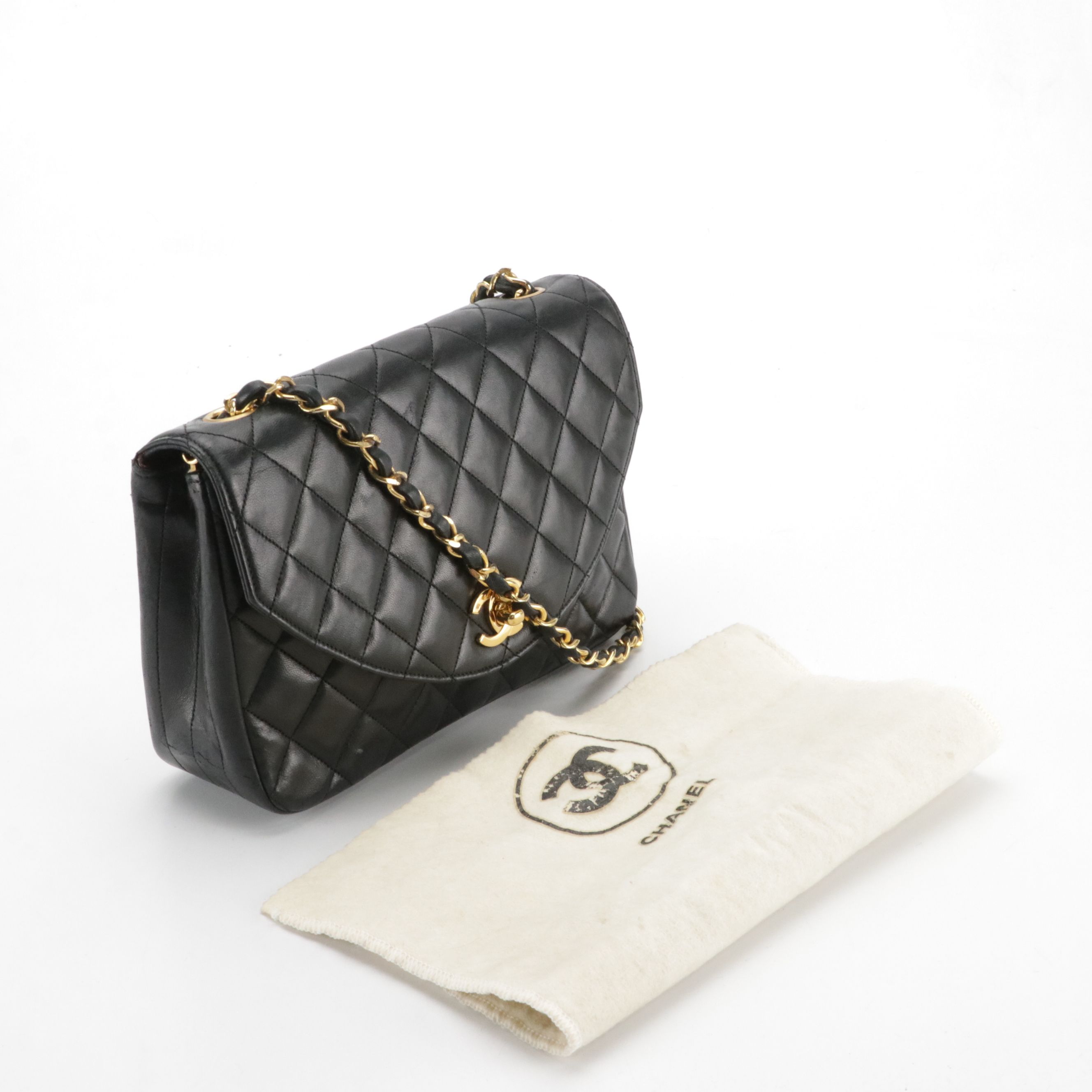 Chanel Black Quilted Lambskin Leather Single Flap Shoulder Bag