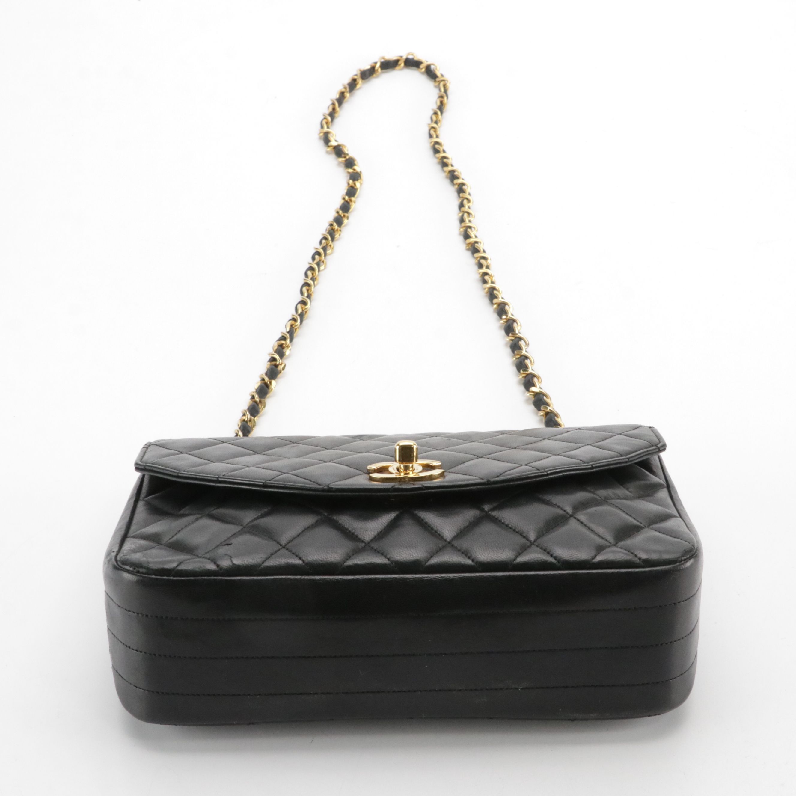 Chanel Black Quilted Lambskin Leather Single Flap Shoulder Bag