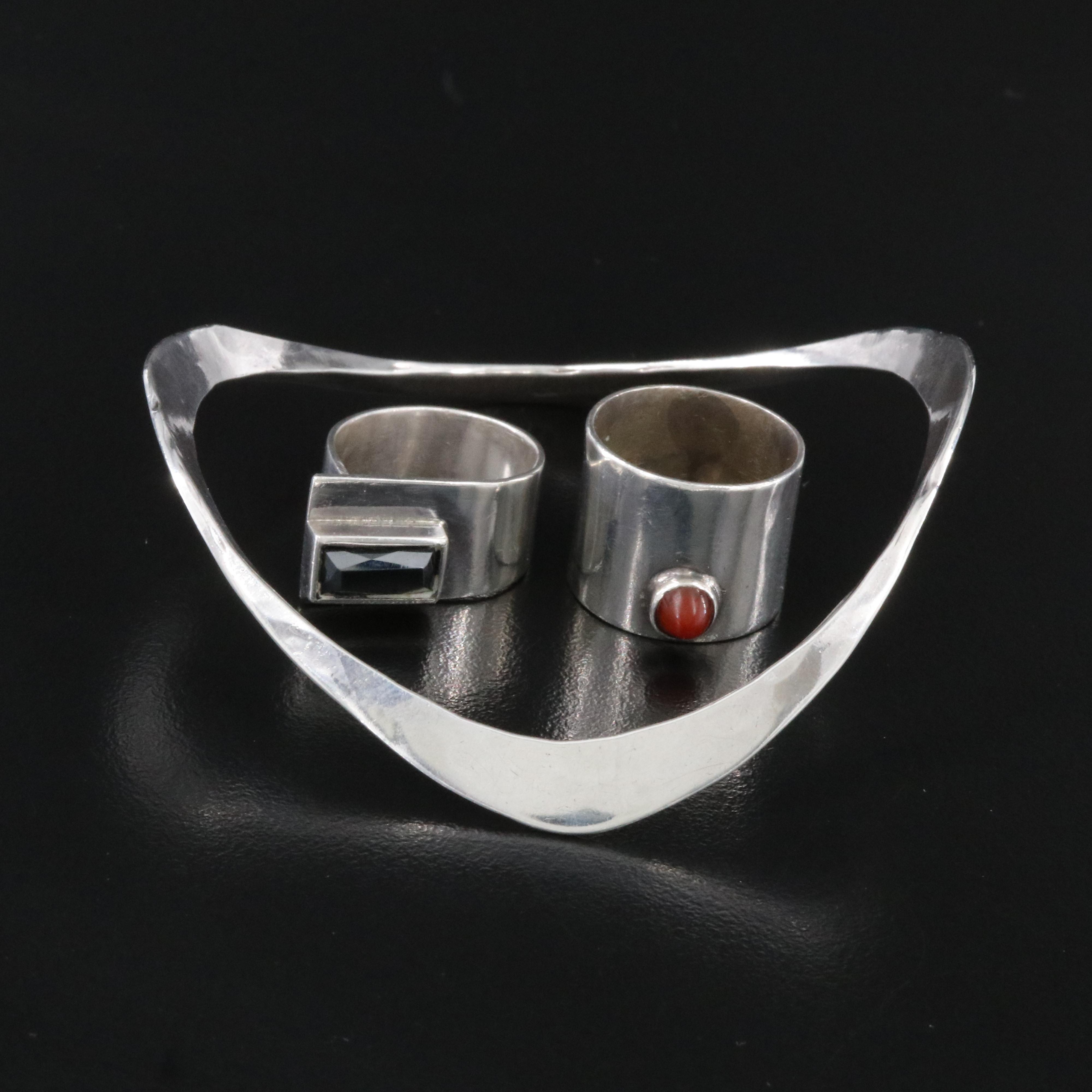 GB Harrison Sterling Bracelet and Rings Featuring Carnelian and Hematite