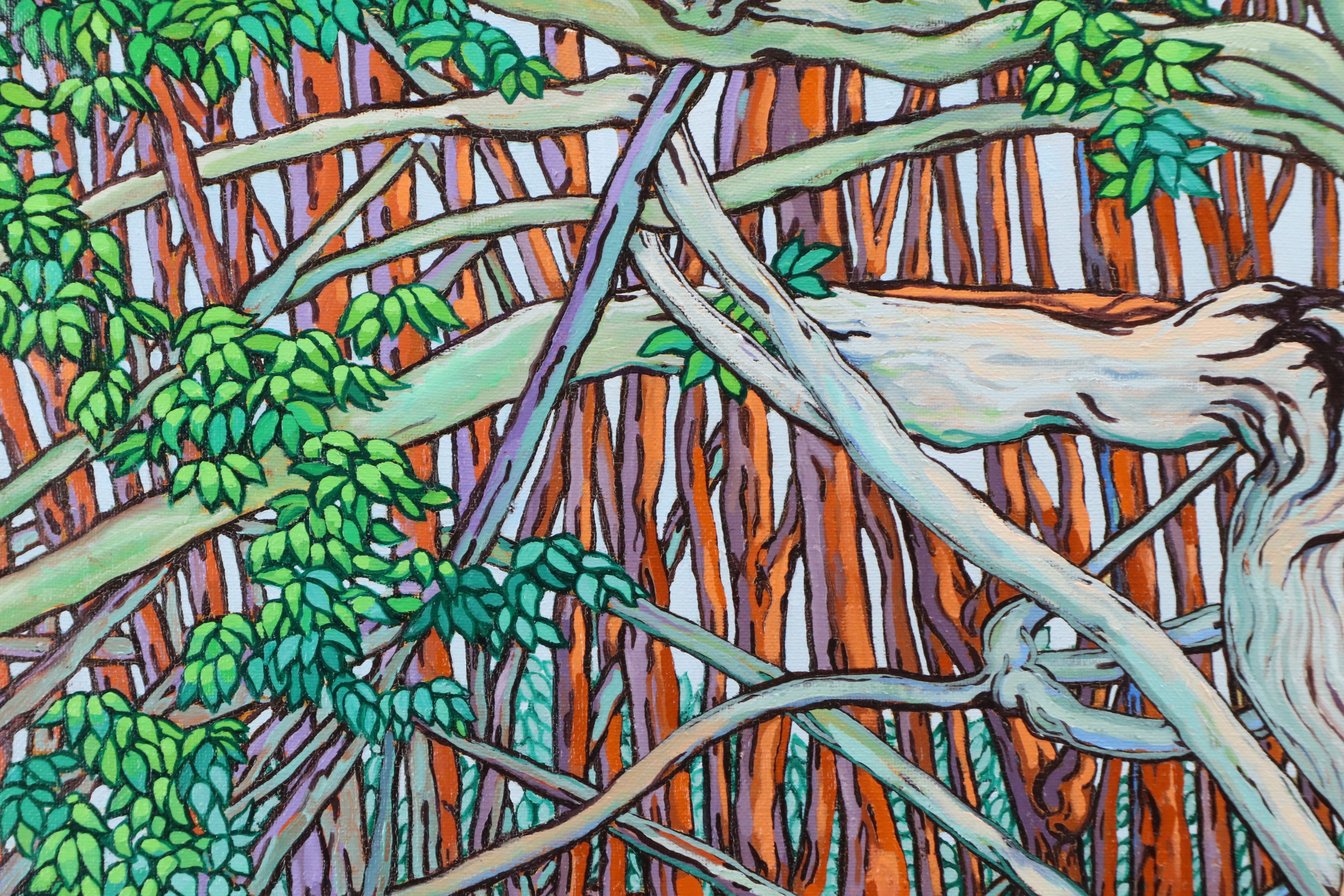 Fred Nold Stylized Woodland Landscape Oil Painting, 1995