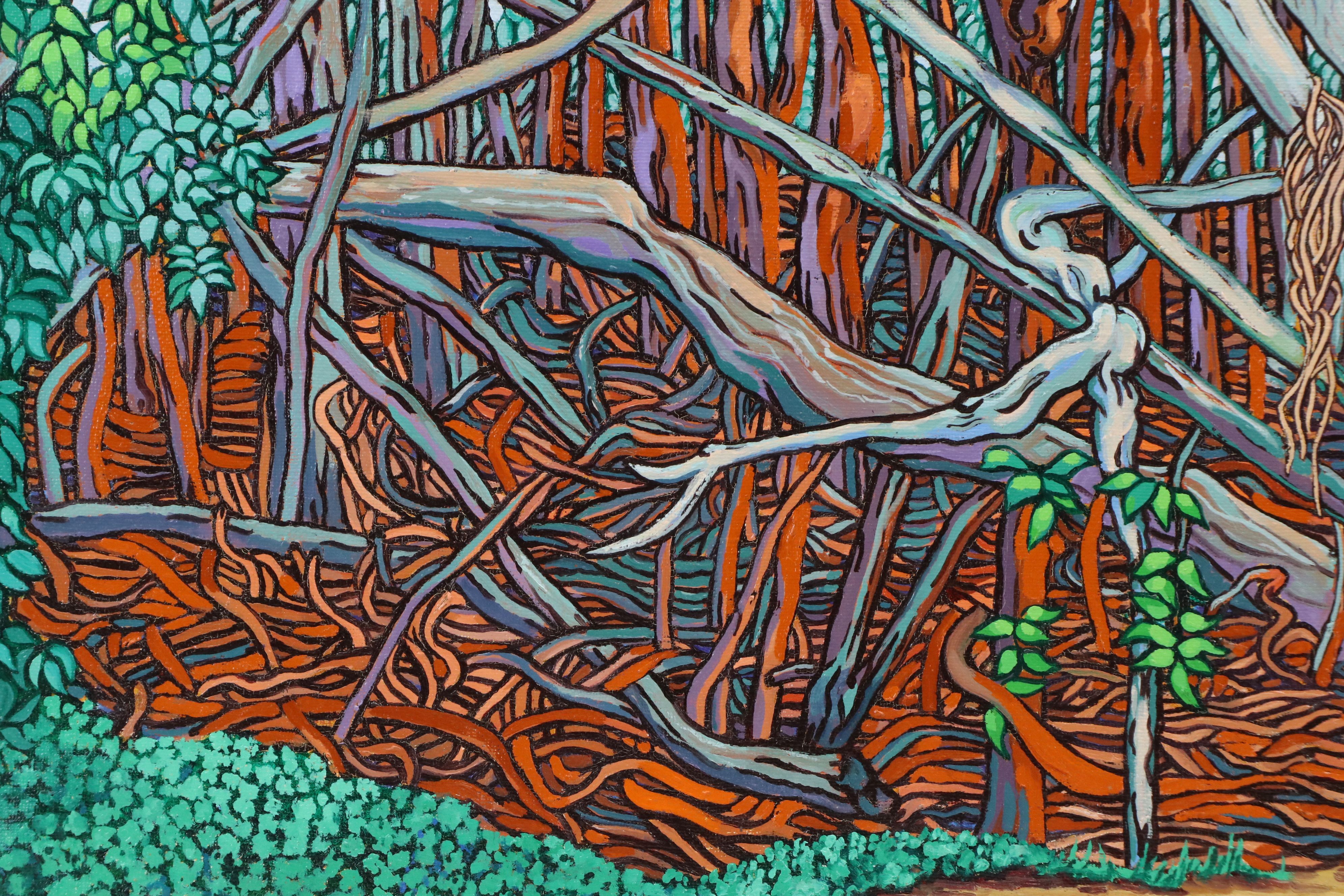Fred Nold Stylized Woodland Landscape Oil Painting, 1995