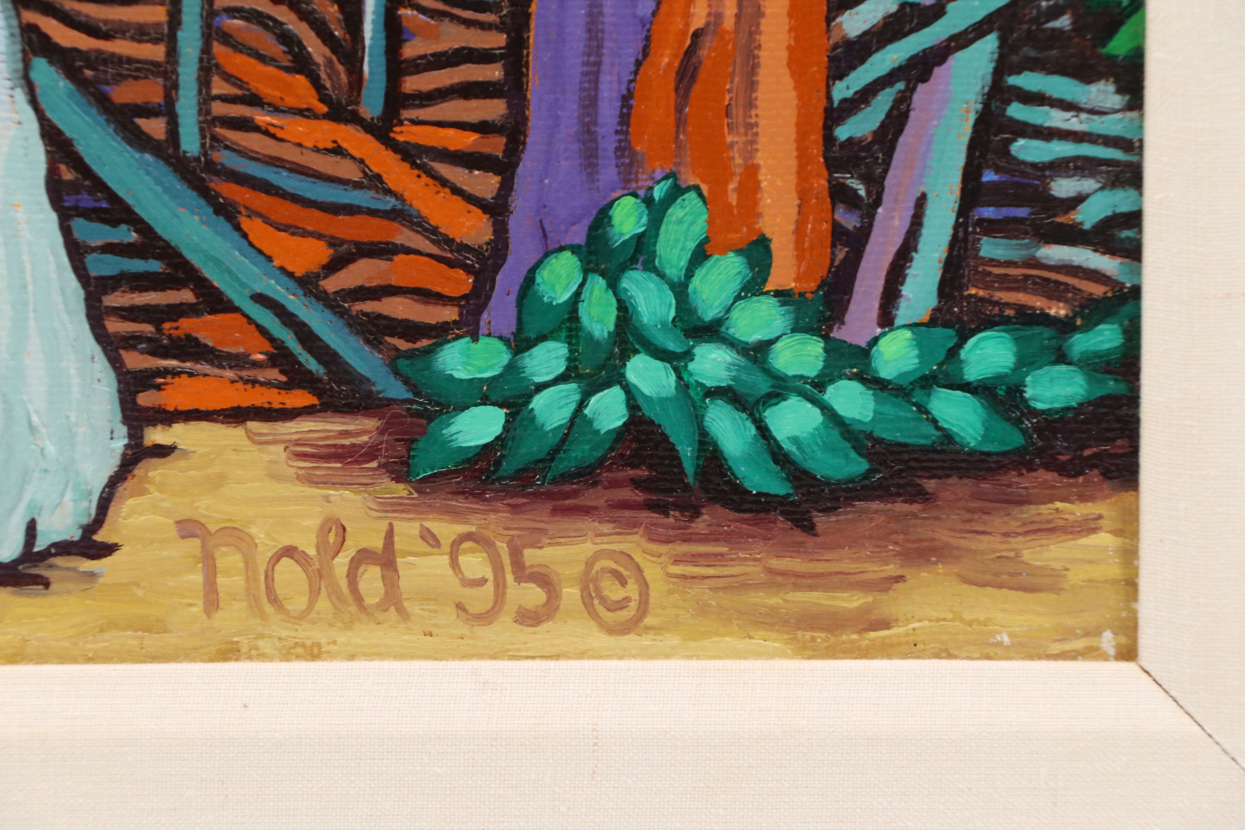 Fred Nold Stylized Woodland Landscape Oil Painting, 1995