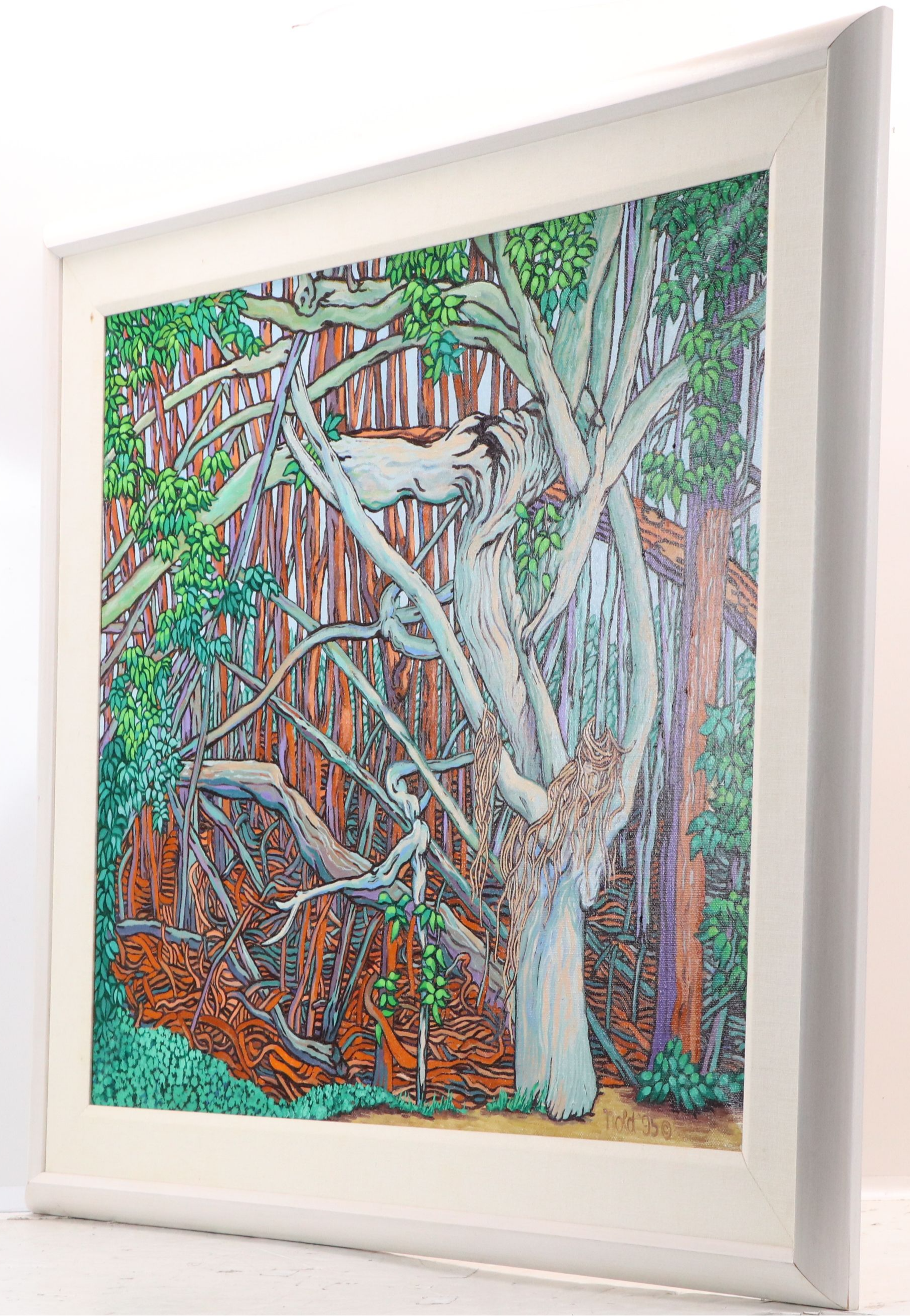 Fred Nold Stylized Woodland Landscape Oil Painting, 1995