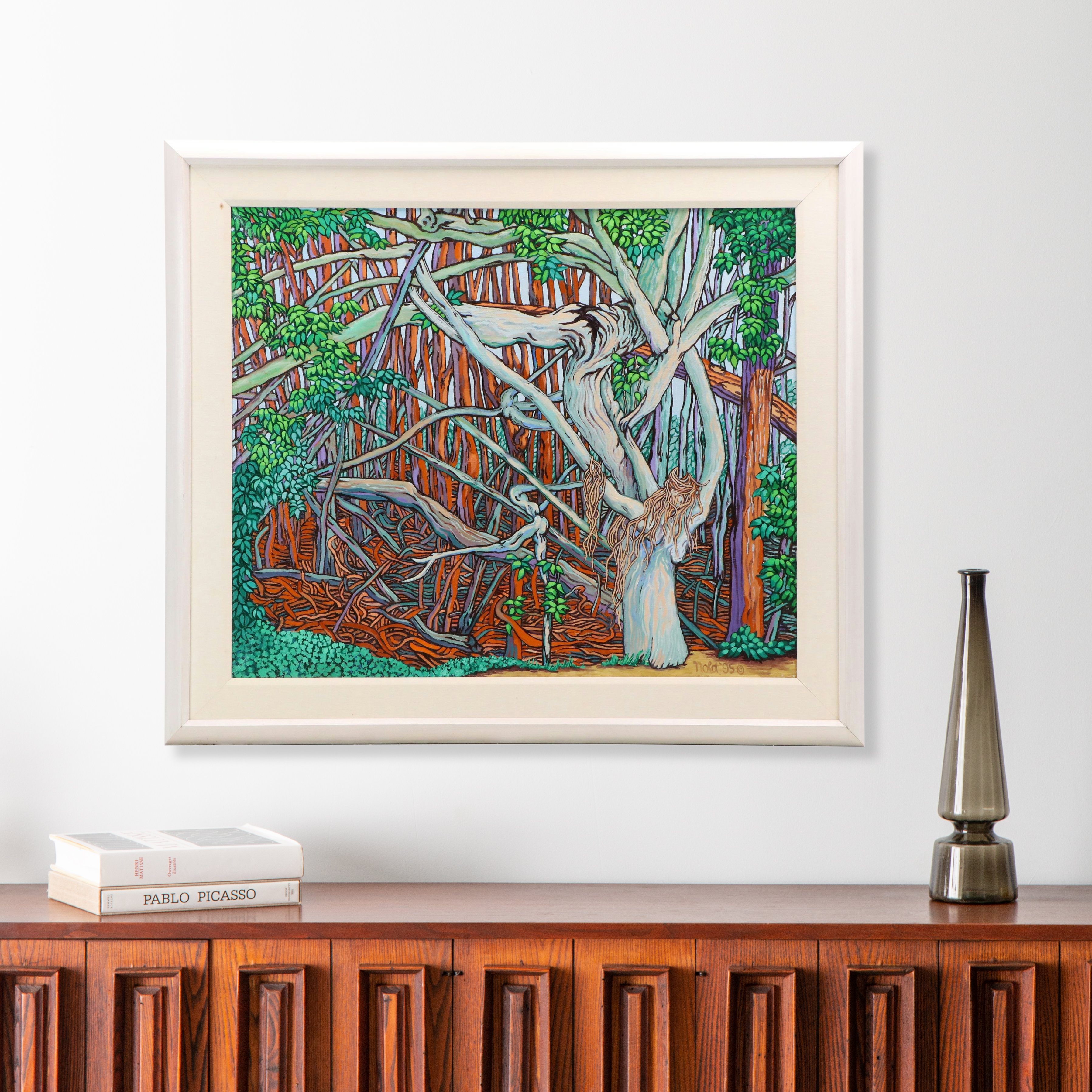 Fred Nold Stylized Woodland Landscape Oil Painting, 1995