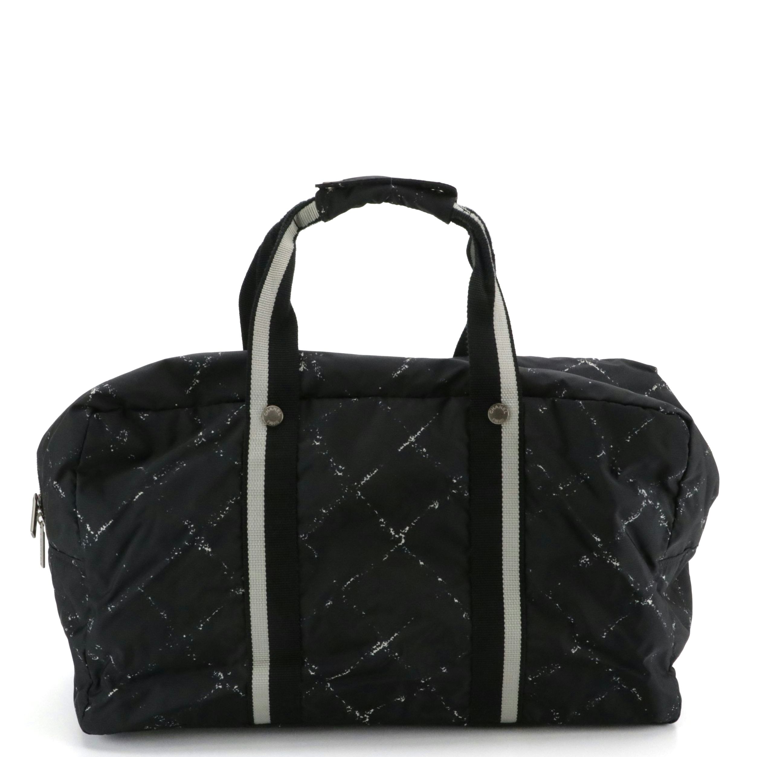 Chanel Travel Ligne Duffle Bag in Black Quilt Printed Nylon