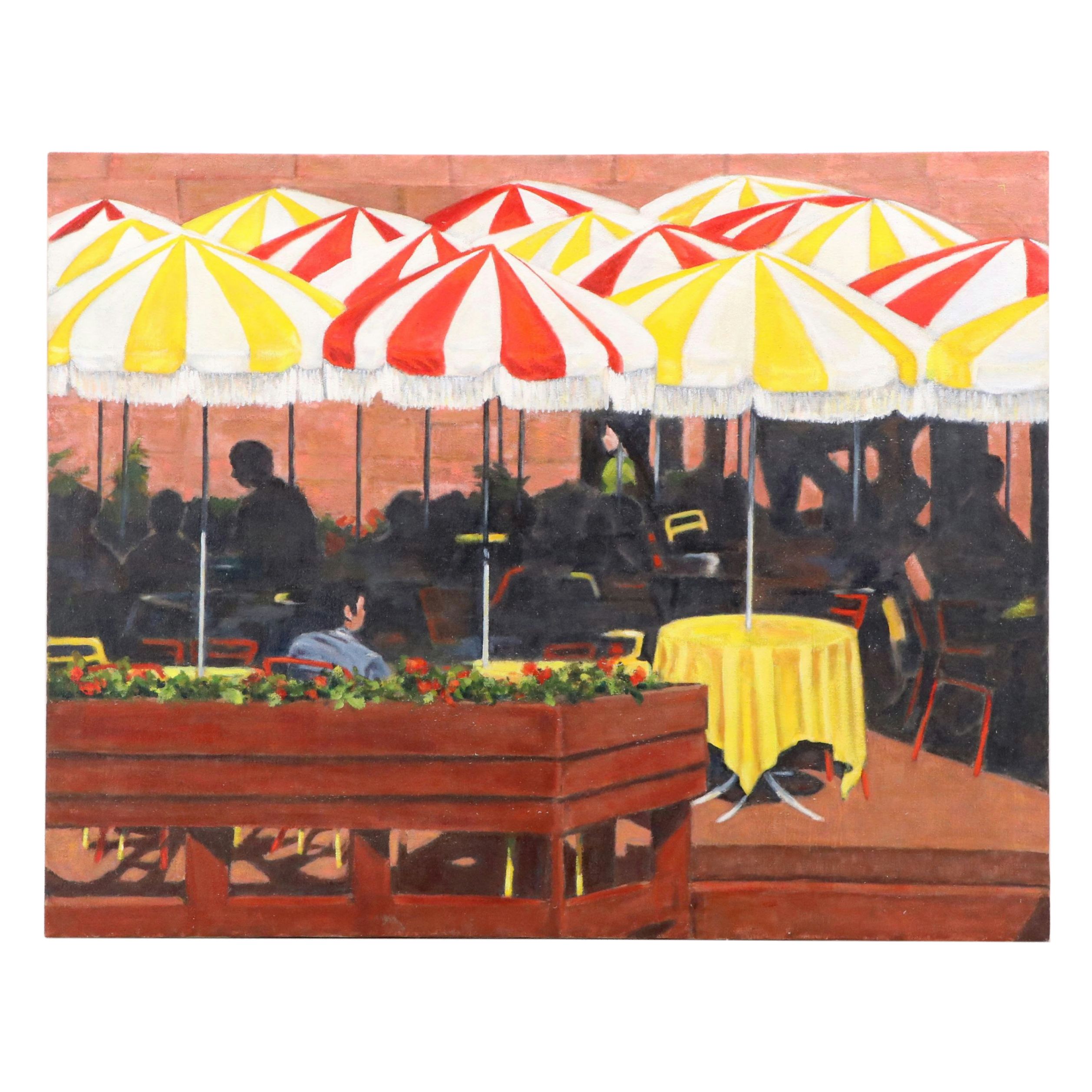 Dorothy Thompson Oil Painting of Outdoor Dining Scene, 20th Century