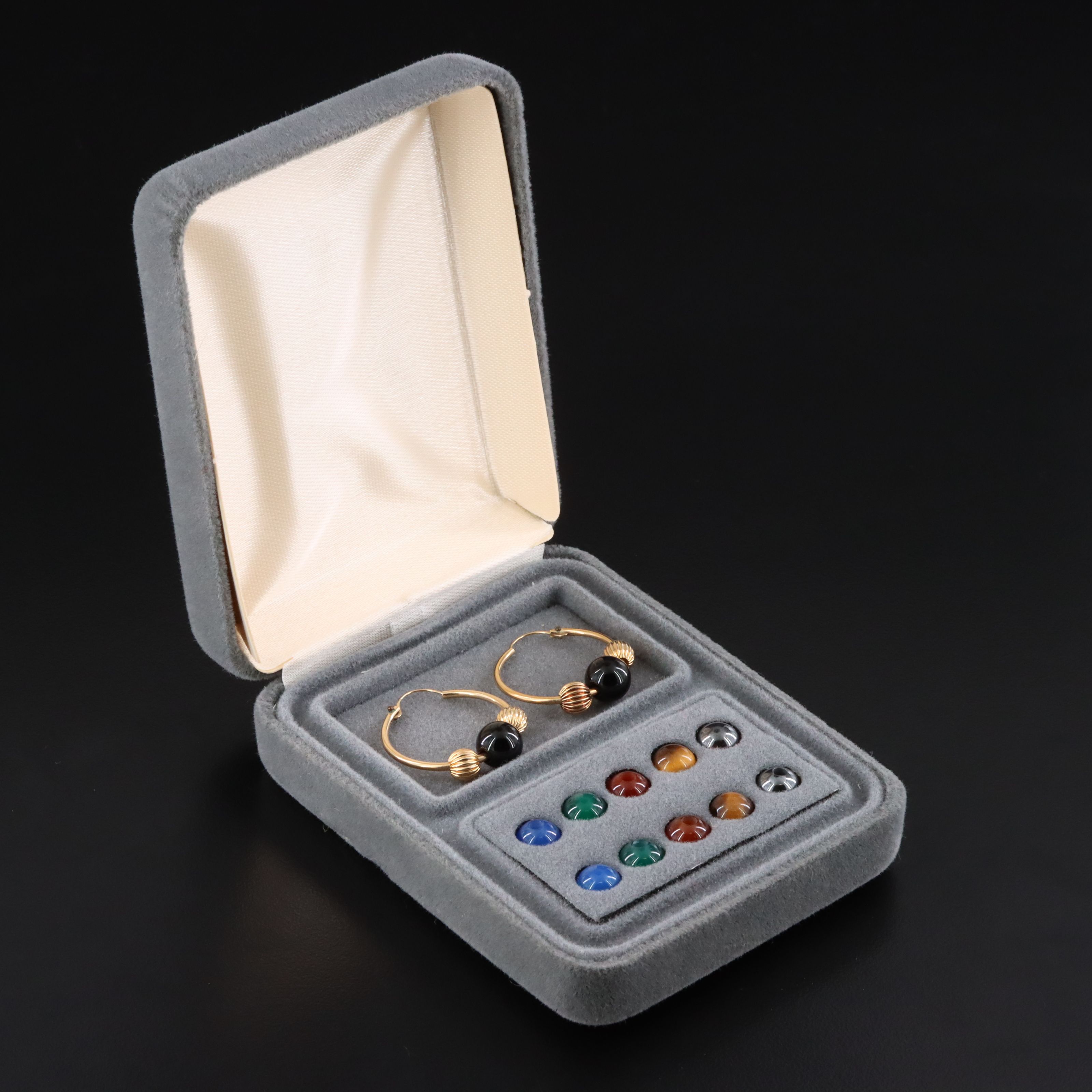 14K Hoop Earrings with Interchangeable Gemstone Beads