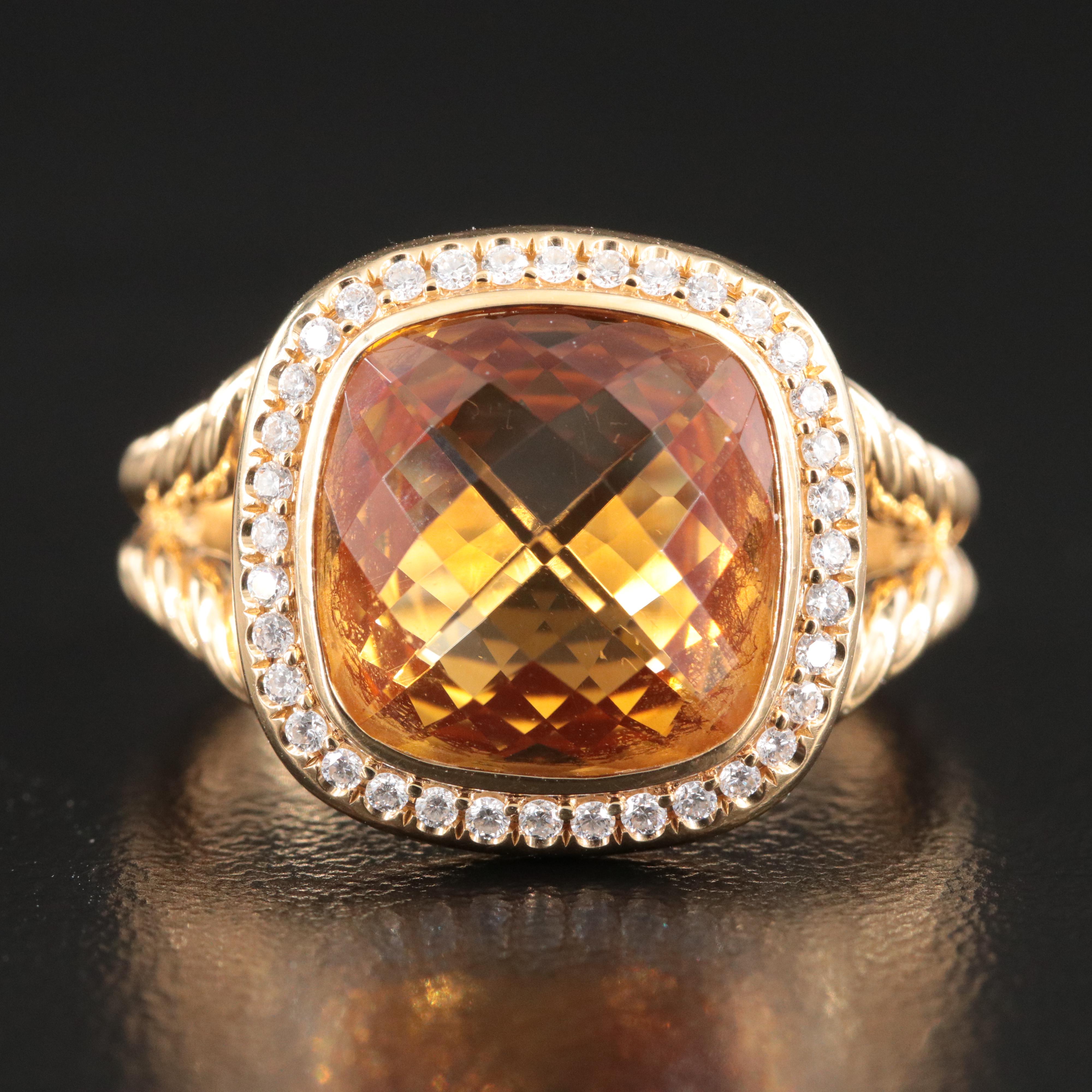 David Yurman Albion 18K Citrine and Diamond Ring