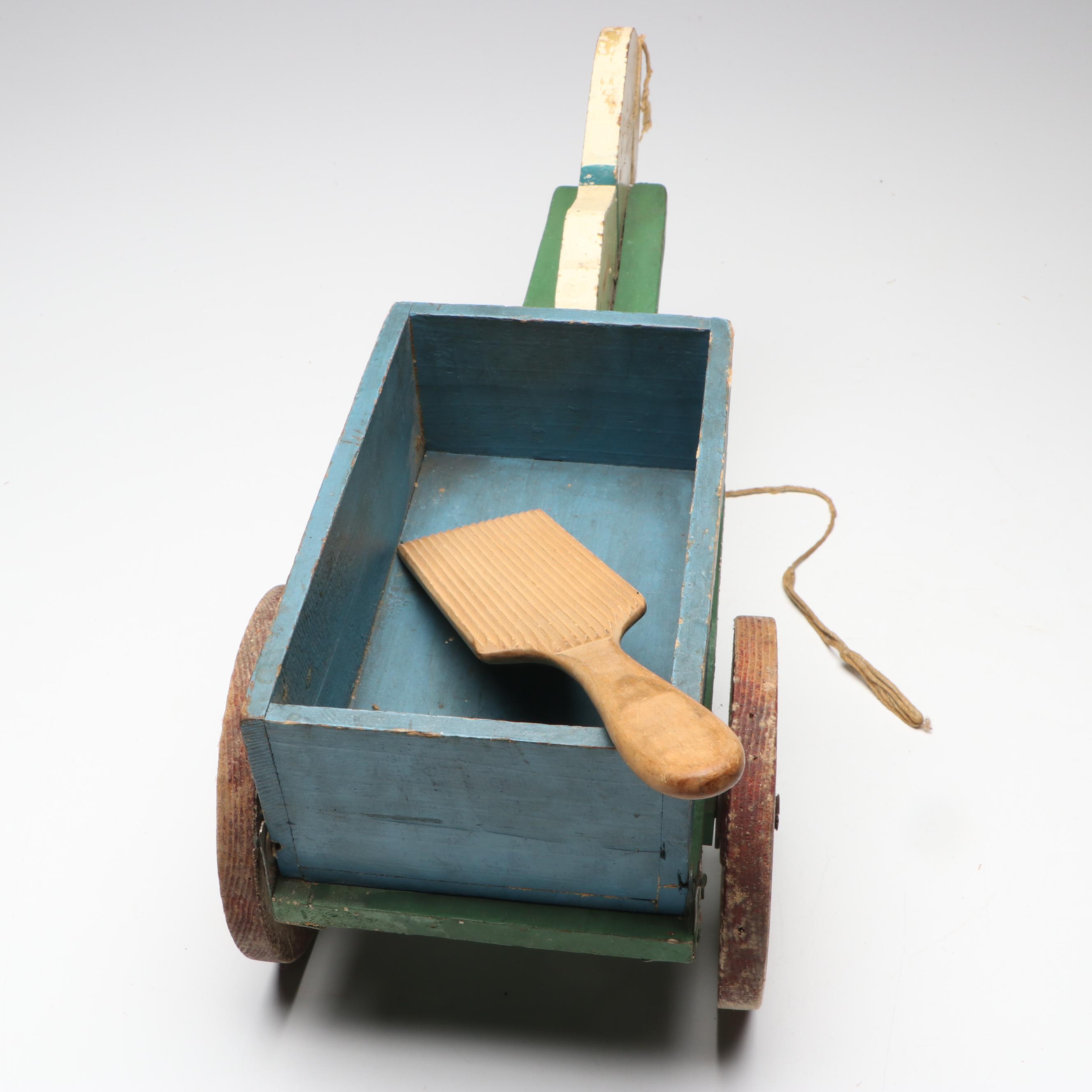 Handcrafted Folk Art Style Duck and Horse Wooden Pull Toys, 20th Century