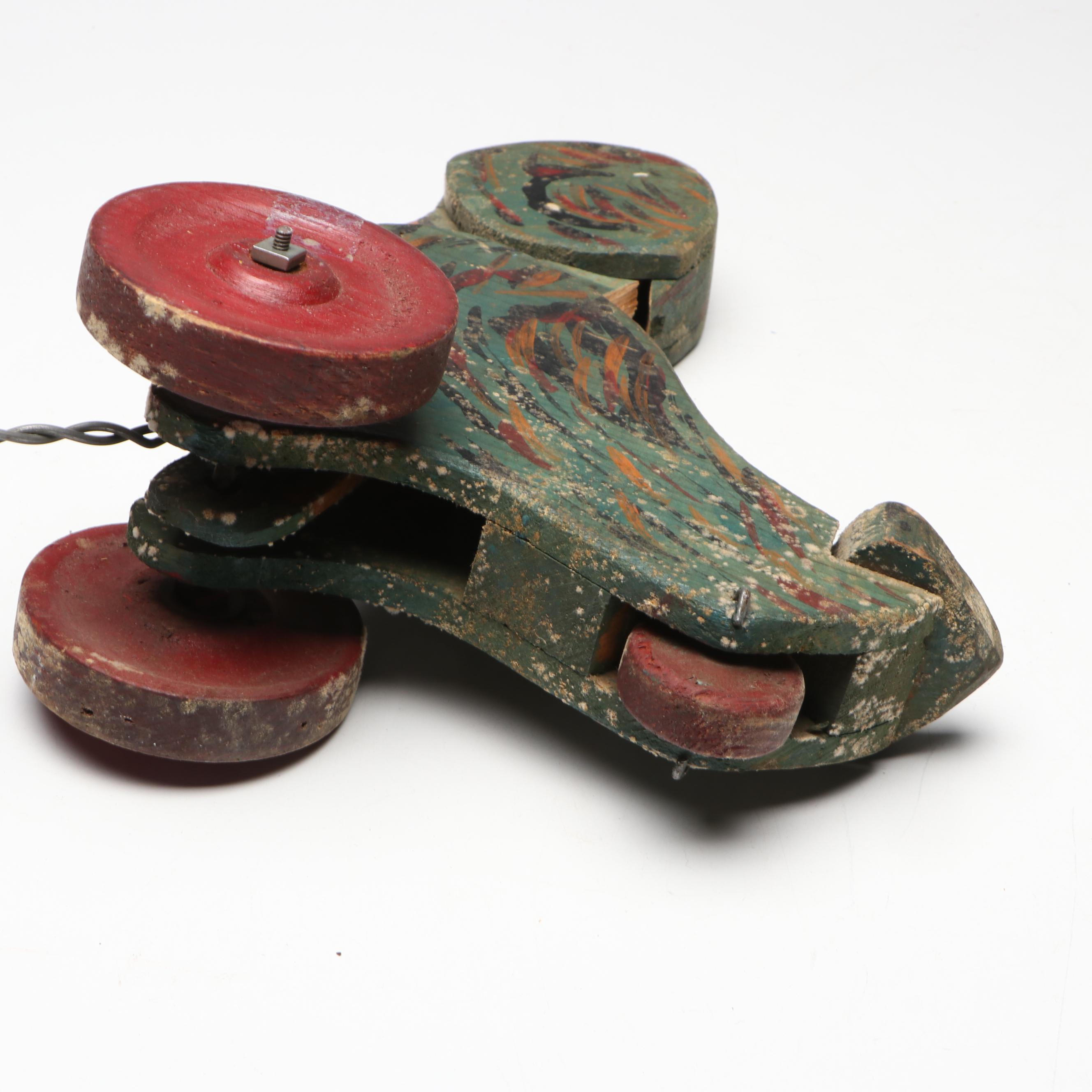 Handcrafted Folk Art Style Duck and Horse Wooden Pull Toys, 20th Century