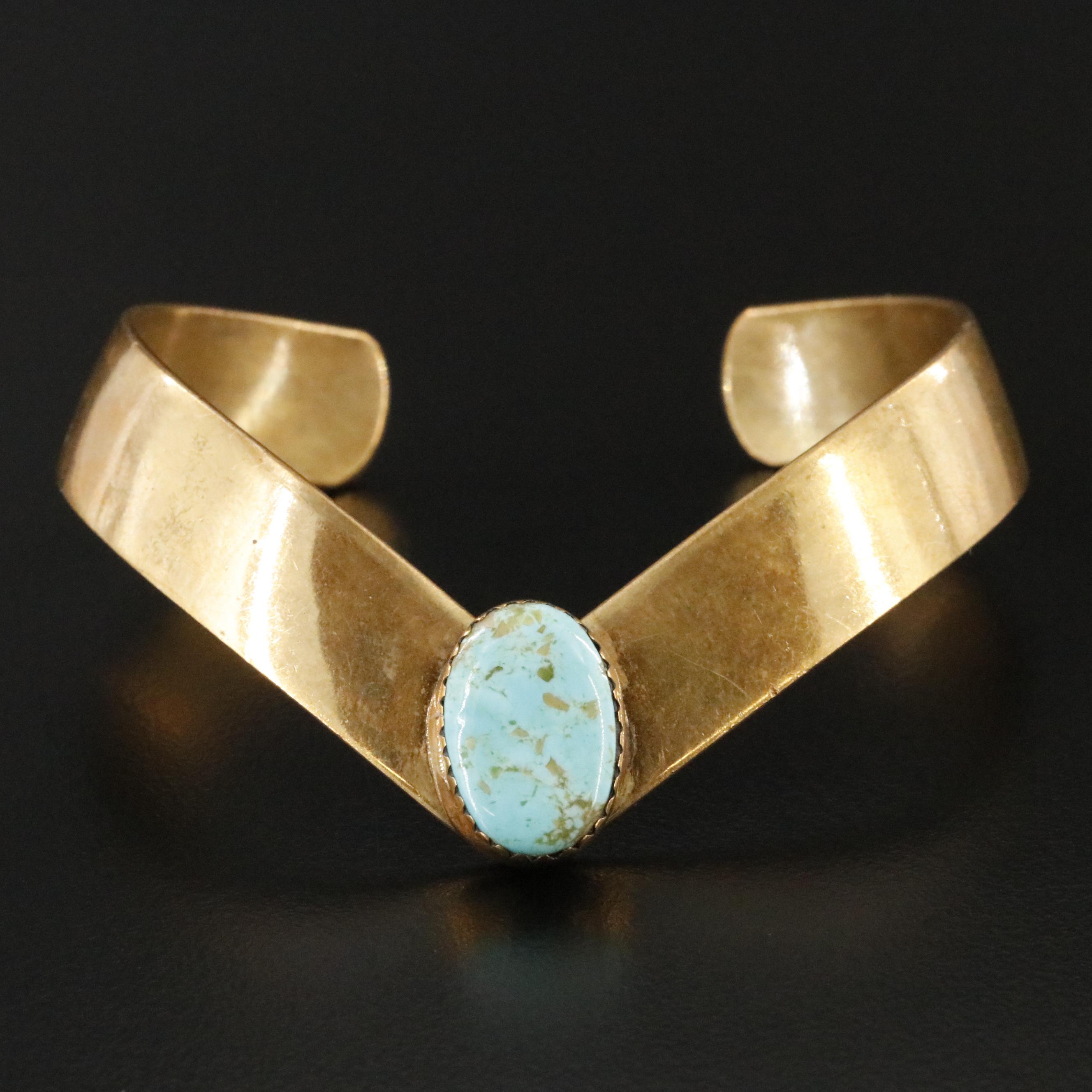 Brass Faux Turquoise Chevron Cuff Bracelet