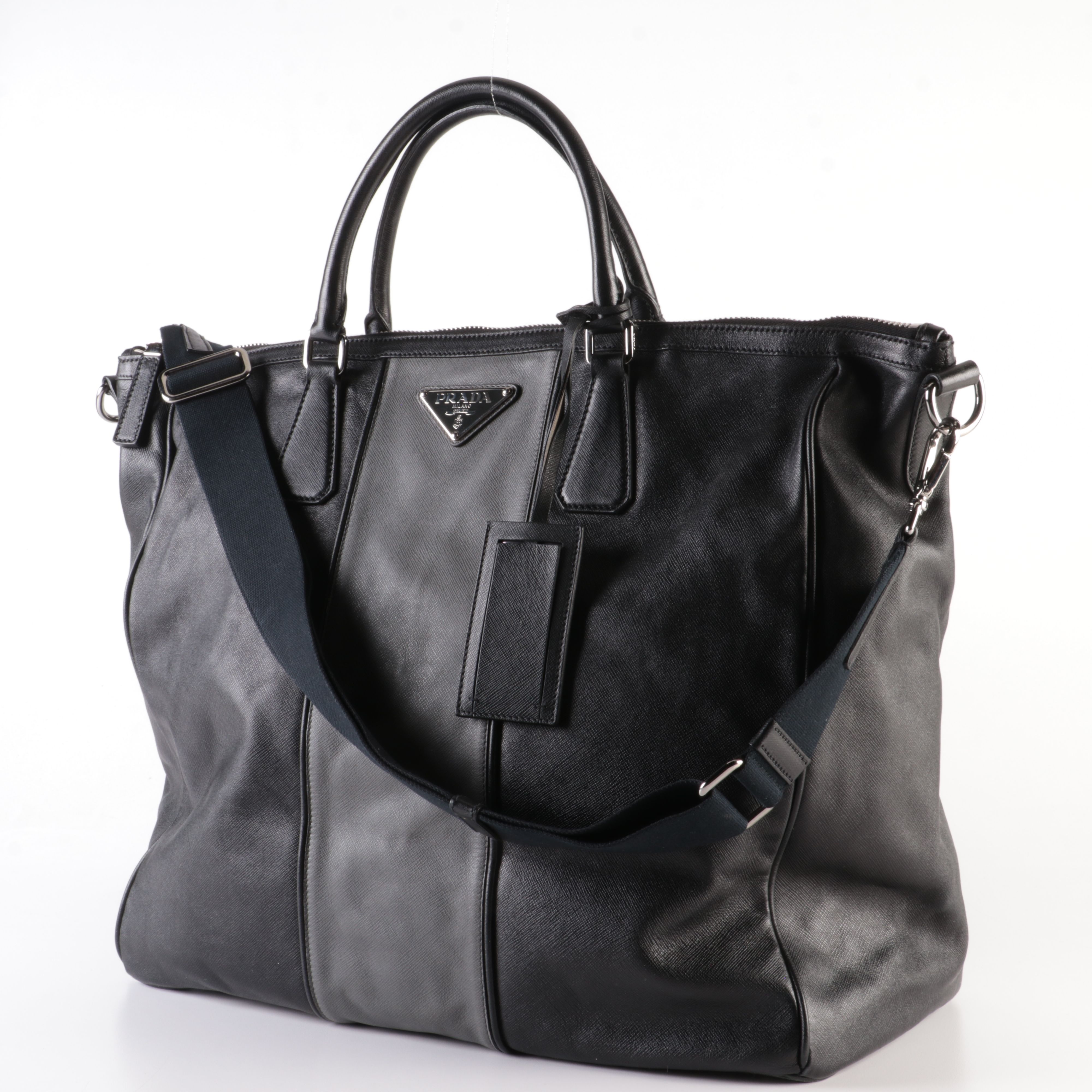 Prada Tote Bag in Black and Grey Saffiano Leather