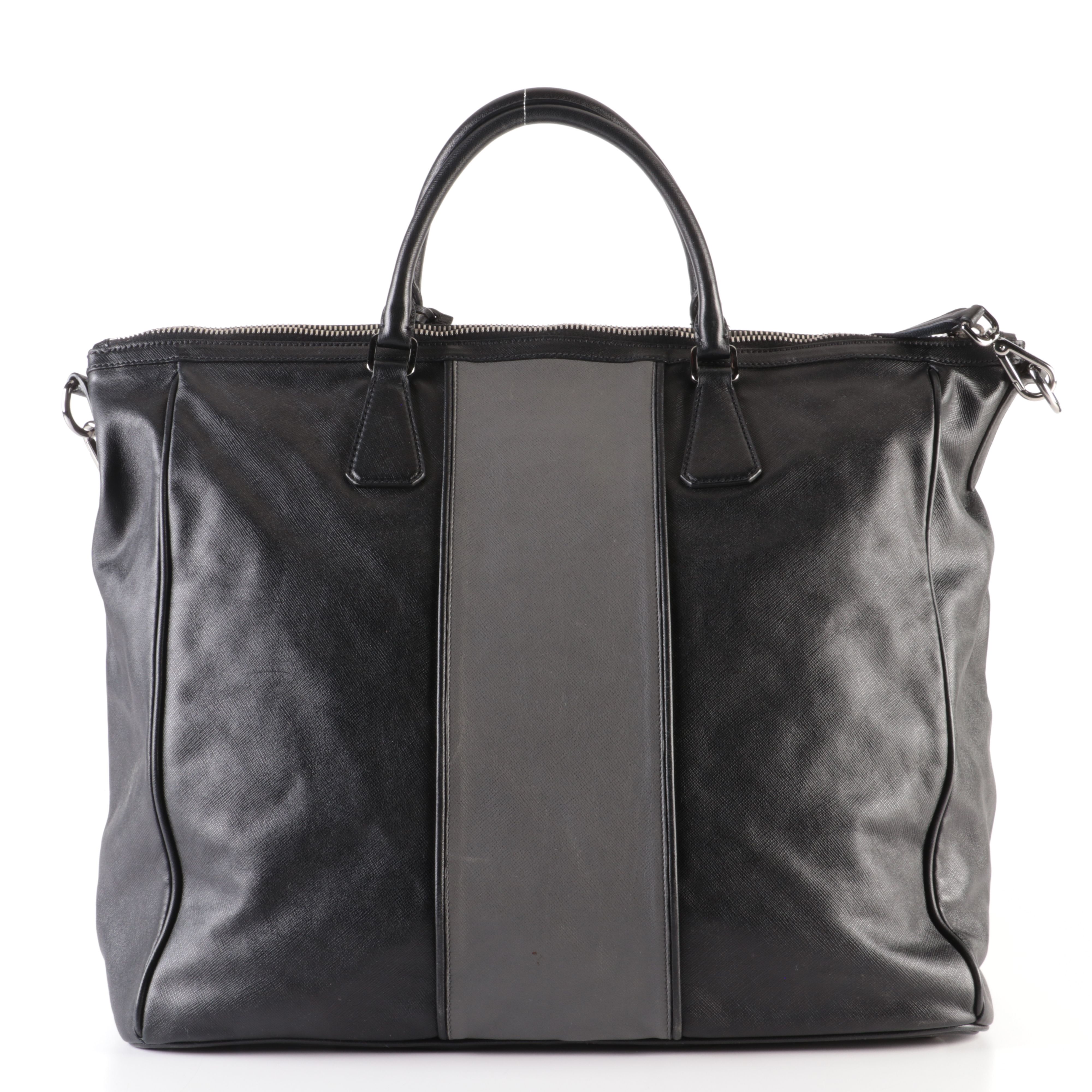 Prada Tote Bag in Black and Grey Saffiano Leather