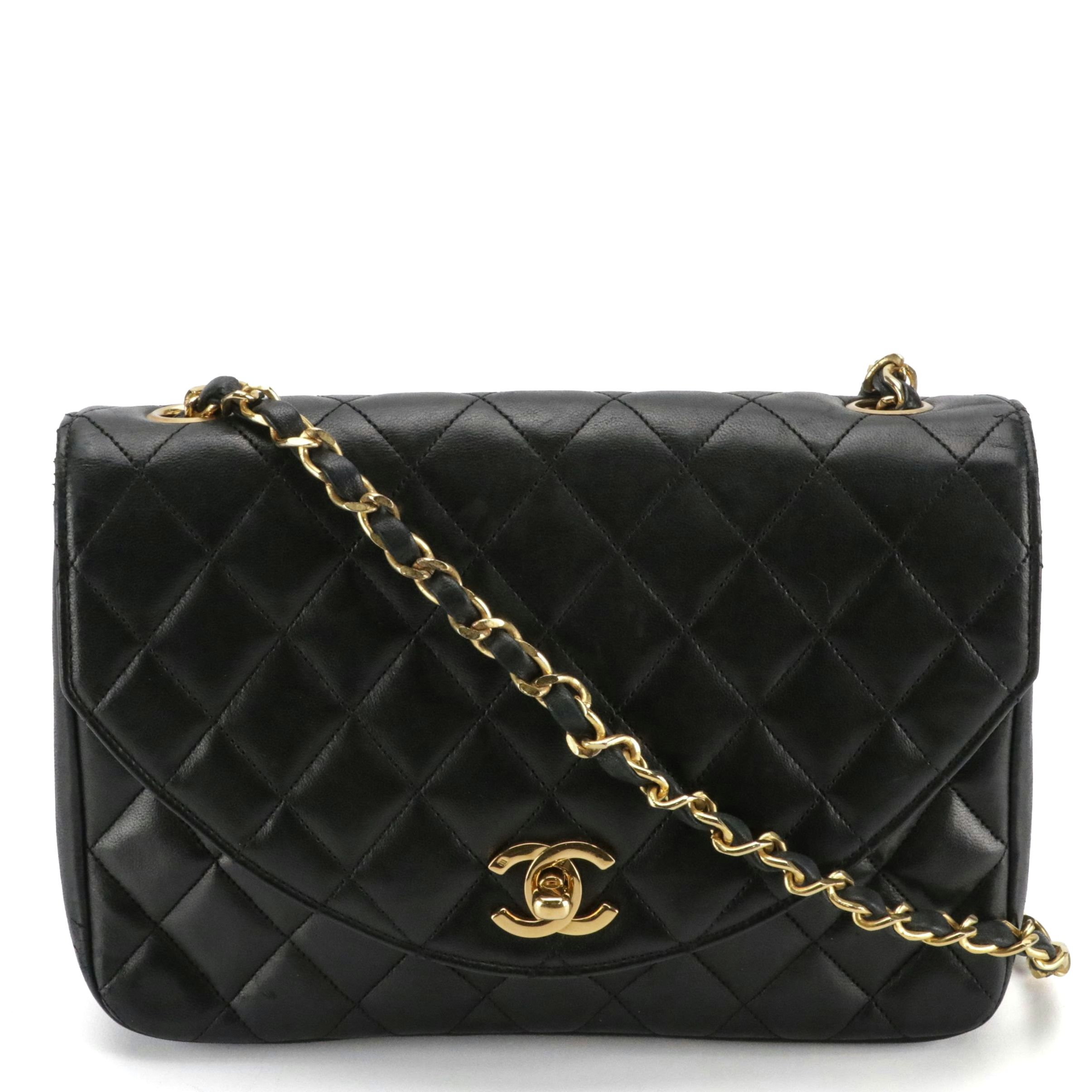 Chanel Black Quilted Lambskin Leather Single Flap Shoulder Bag