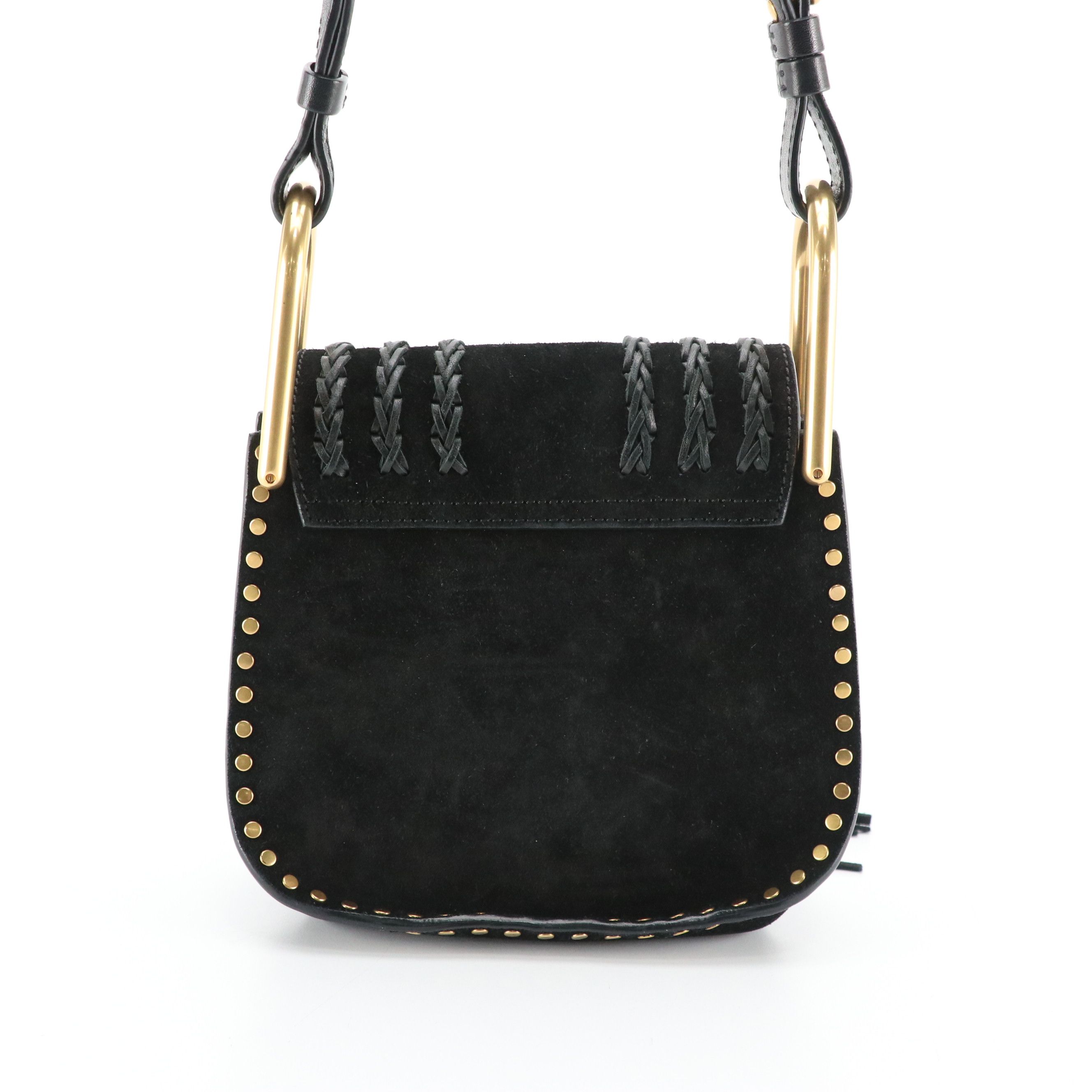 Chloé Small Hudson Crossbody Bag in Black Whipstitched-Studded Suede and Leather
