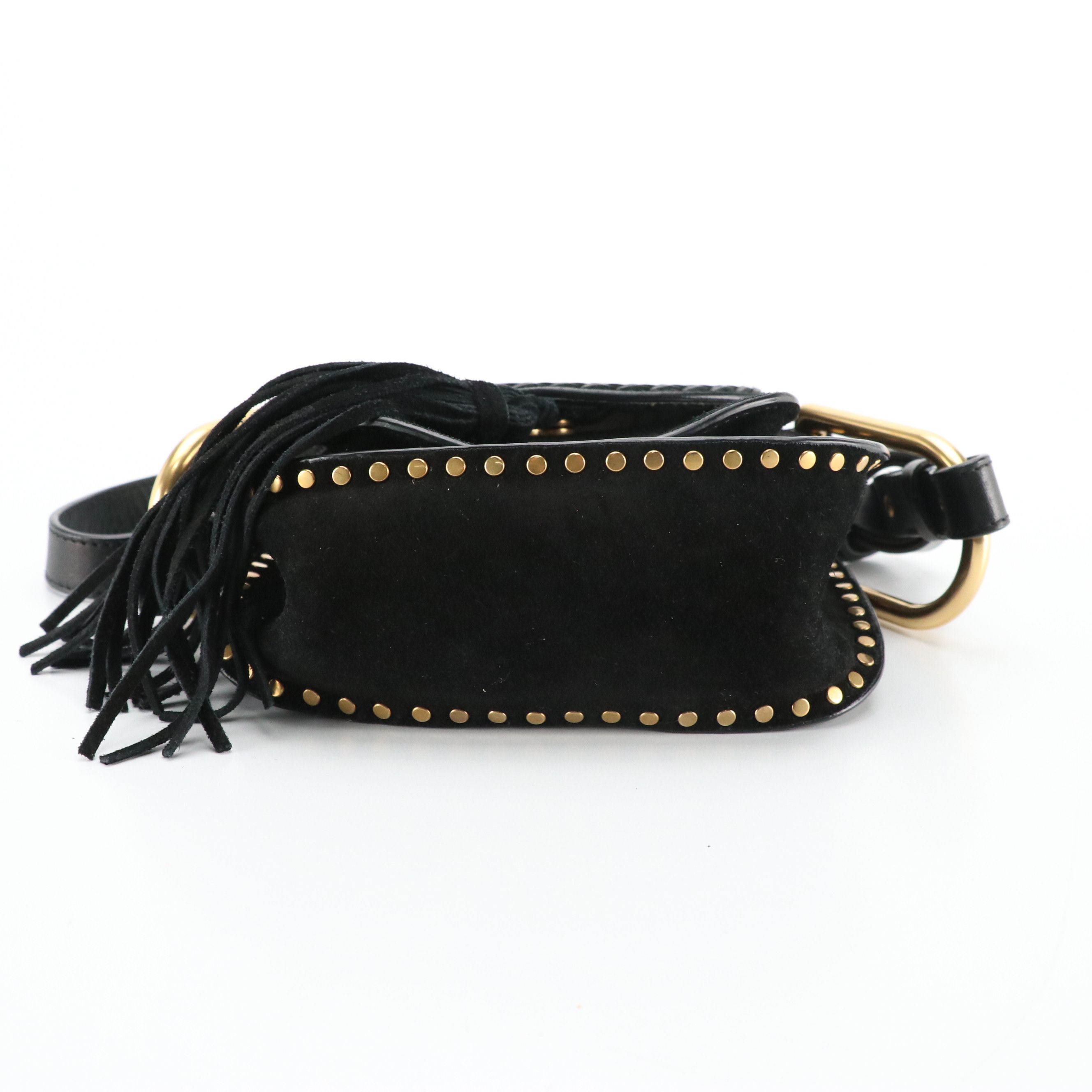 Chloé Small Hudson Crossbody Bag in Black Whipstitched-Studded Suede and Leather