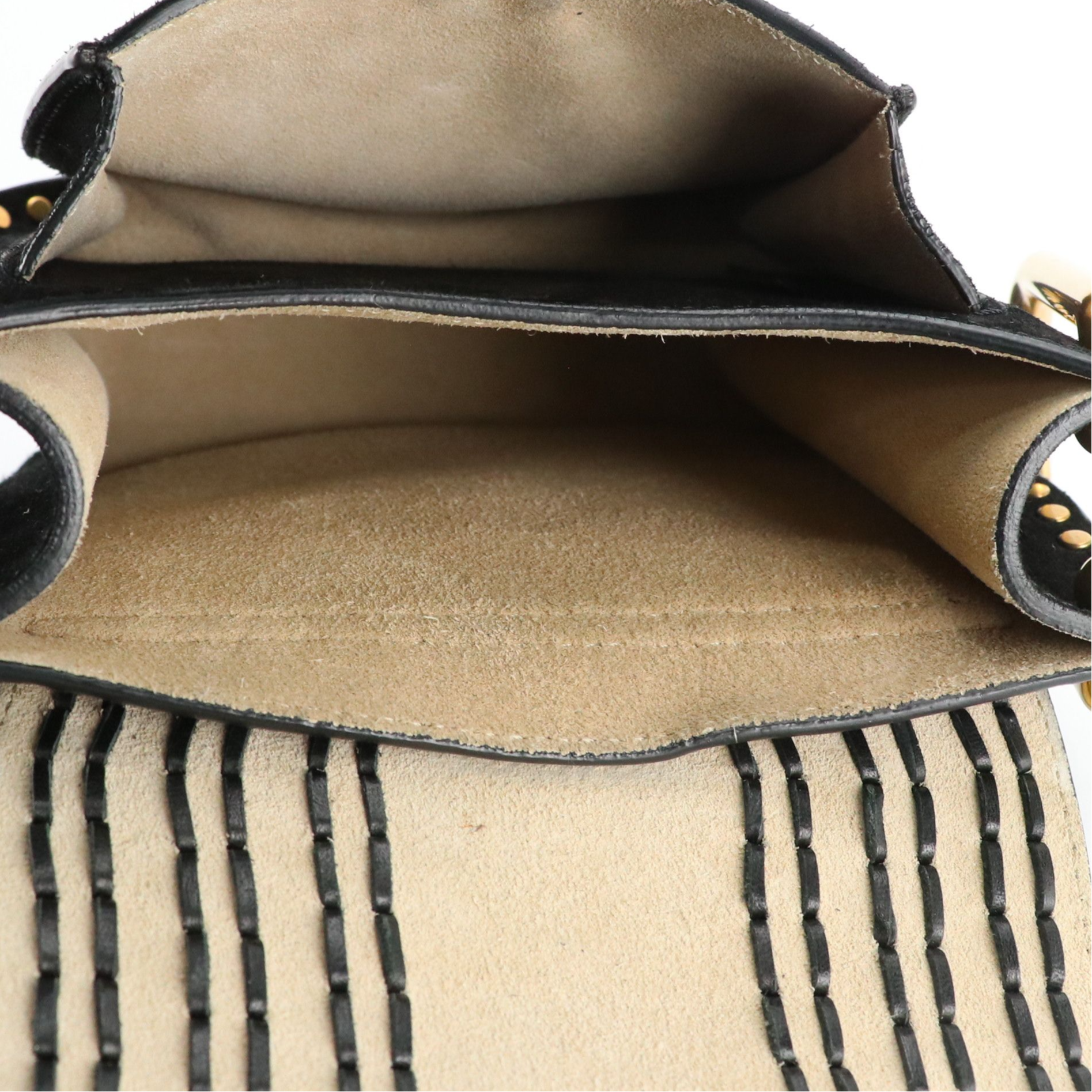 Chloé Small Hudson Crossbody Bag in Black Whipstitched-Studded Suede and Leather