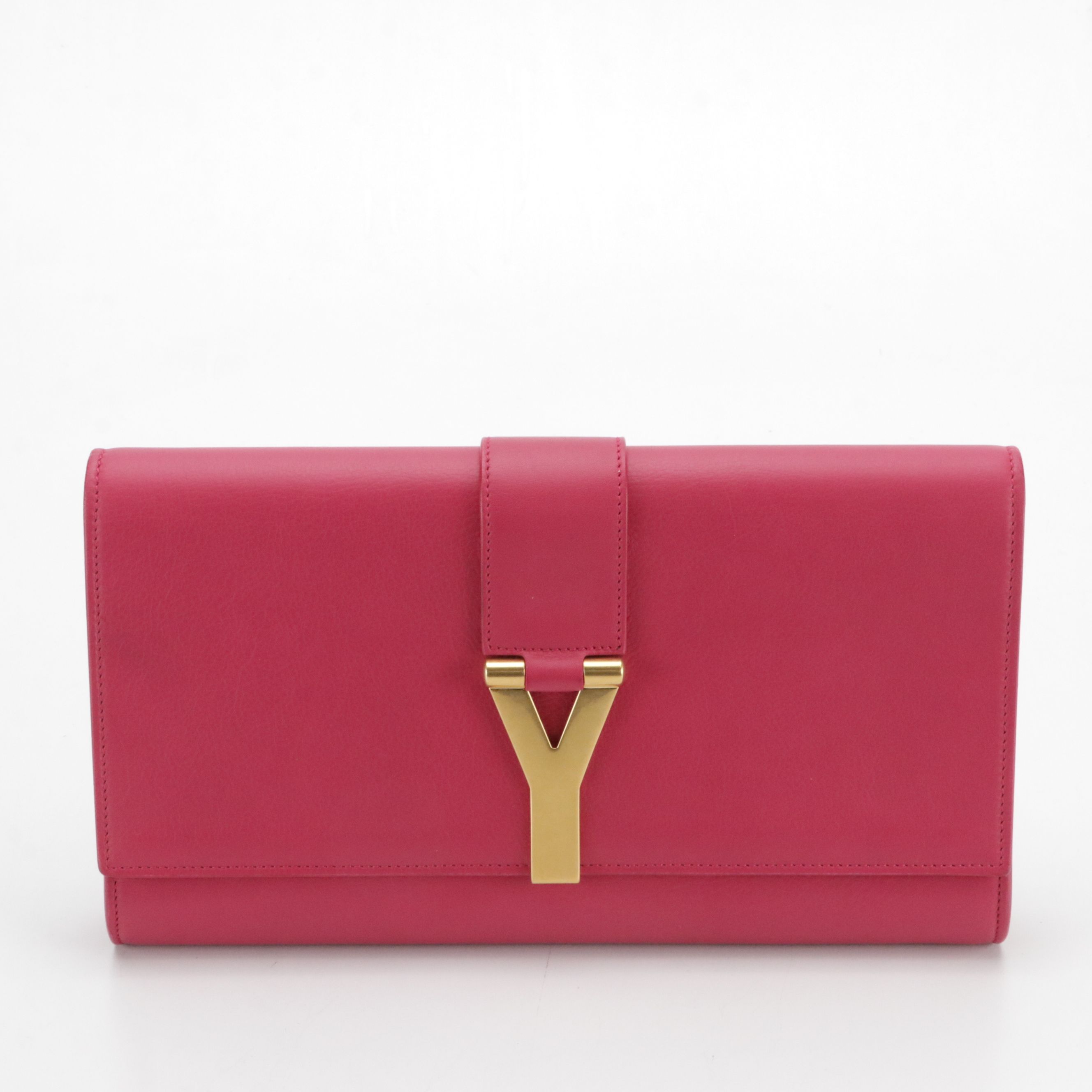 Saint Laurent Y Chyc Clutch in Hot Pink Calfskin Leather