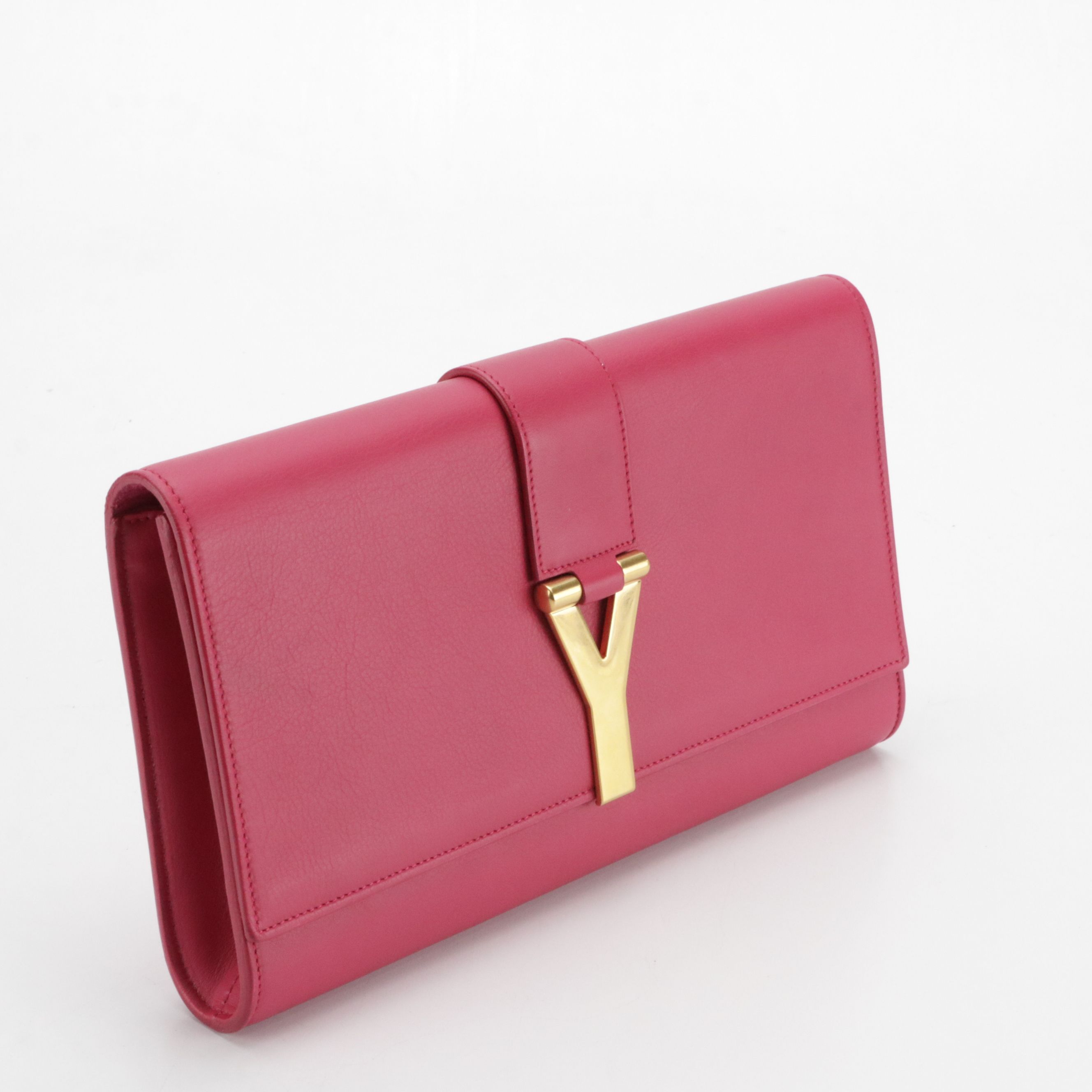 Saint Laurent Y Chyc Clutch in Hot Pink Calfskin Leather