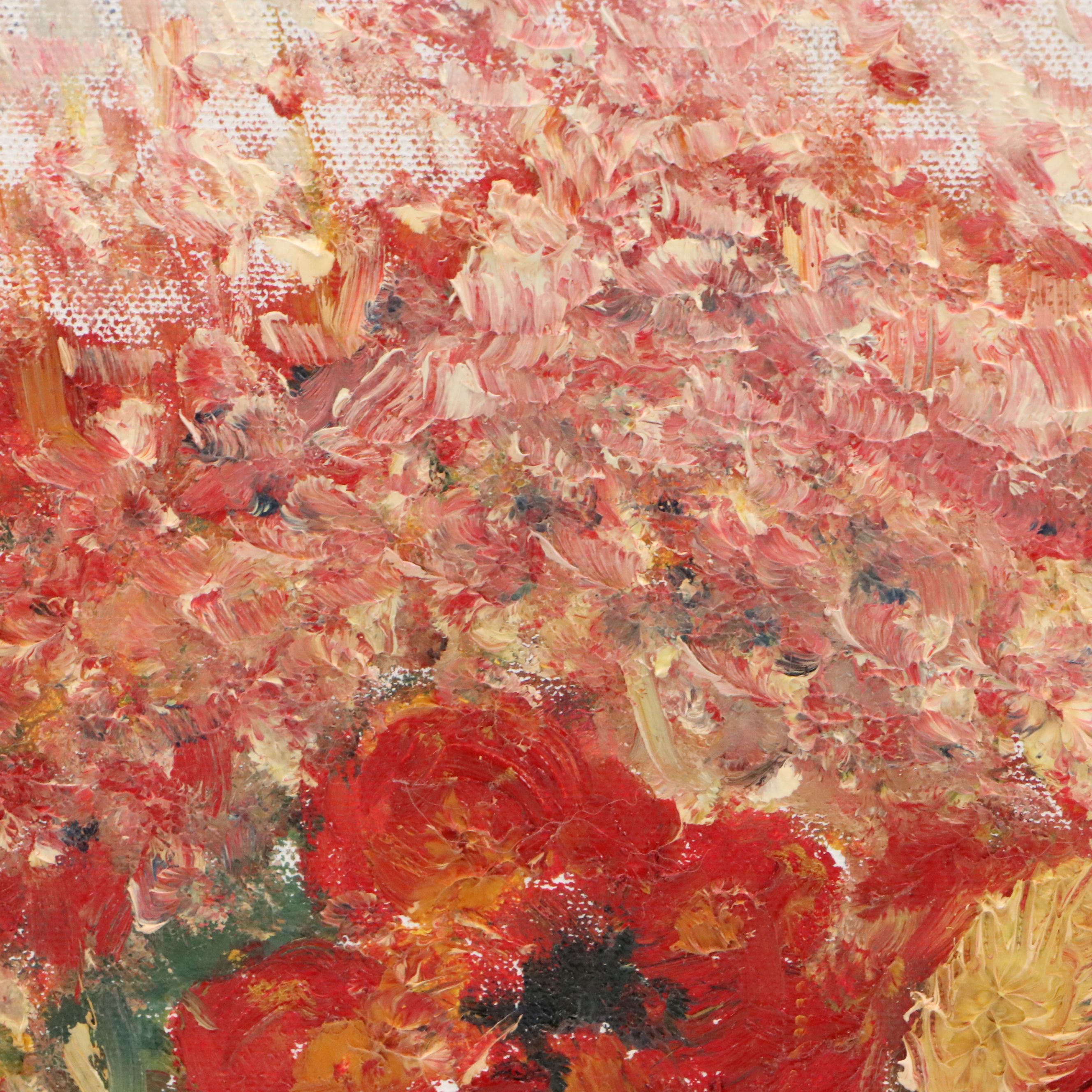 Oil Painting "Red Poppies at Sunset," Late 20th Century