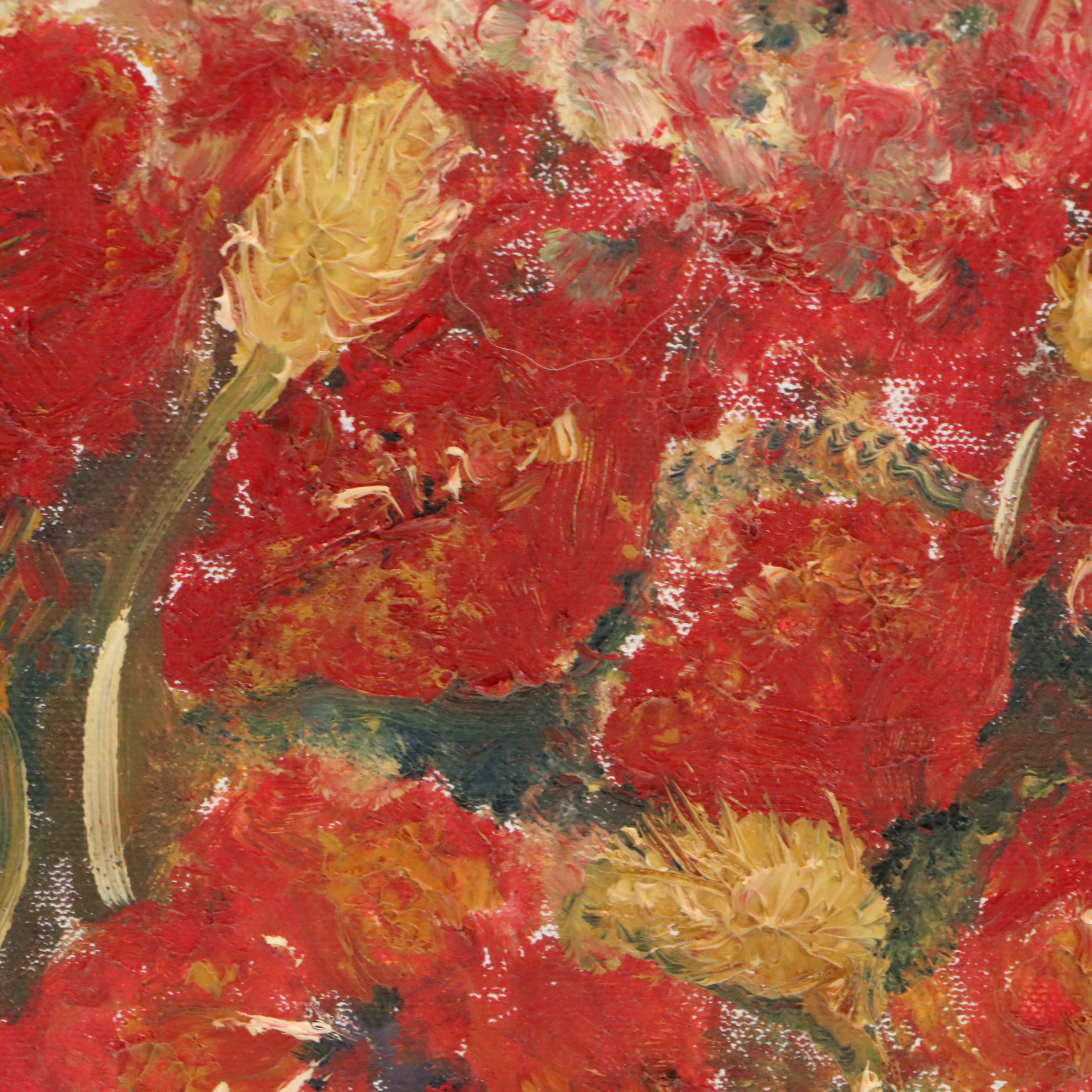 Oil Painting "Red Poppies at Sunset," Late 20th Century