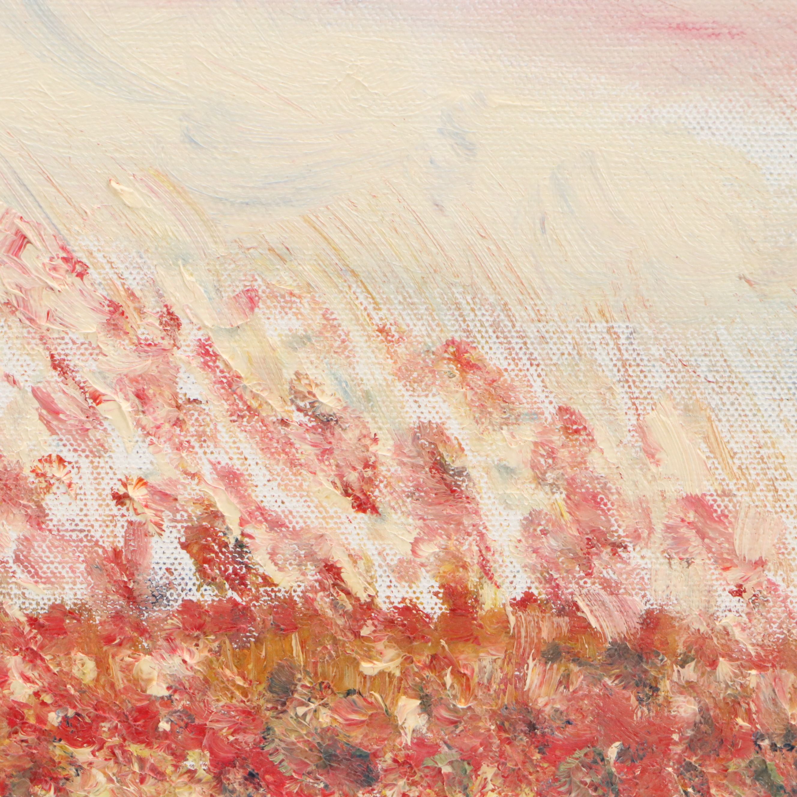 Oil Painting "Red Poppies at Sunset," Late 20th Century