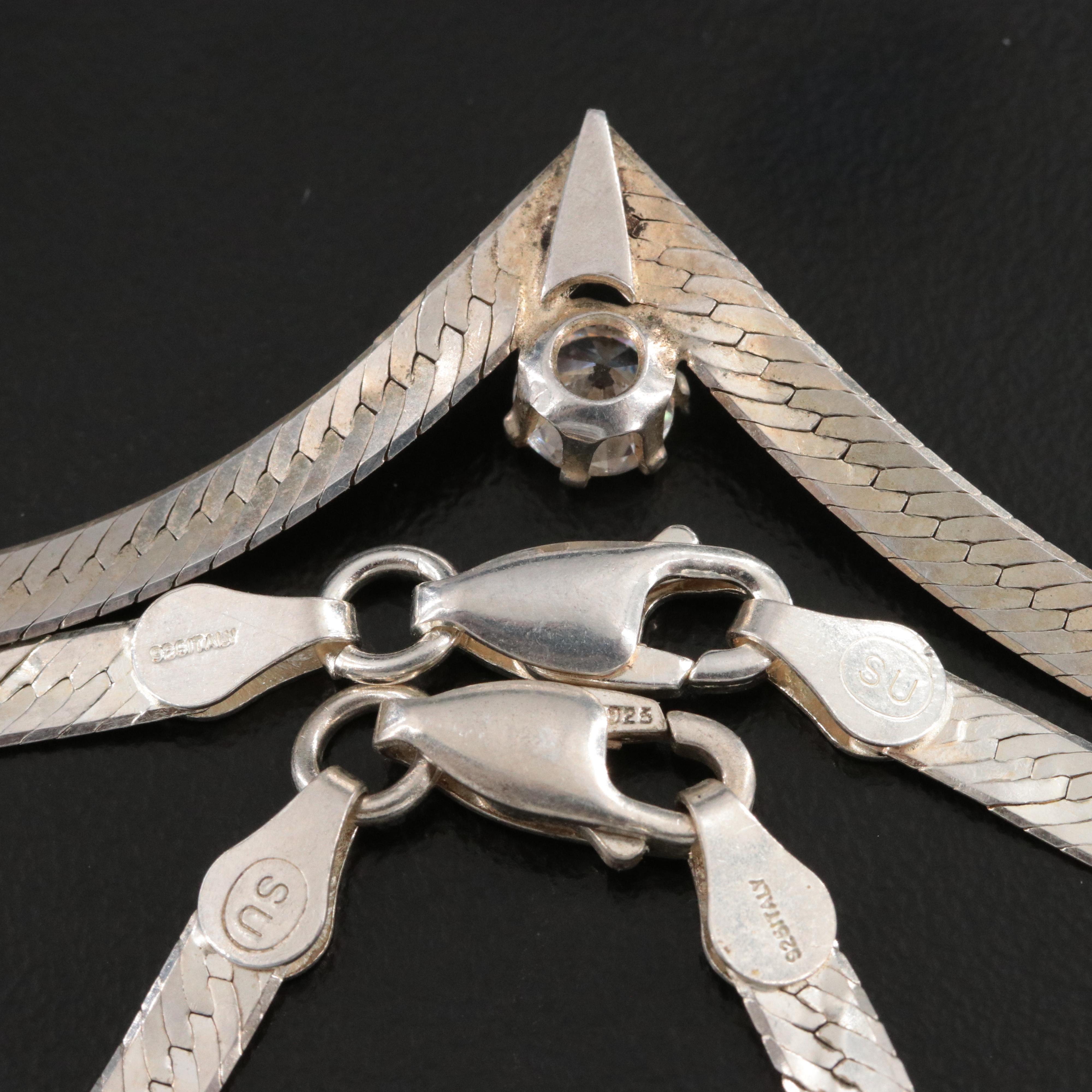 Sterling Glass Solitaire V Necklace Pair