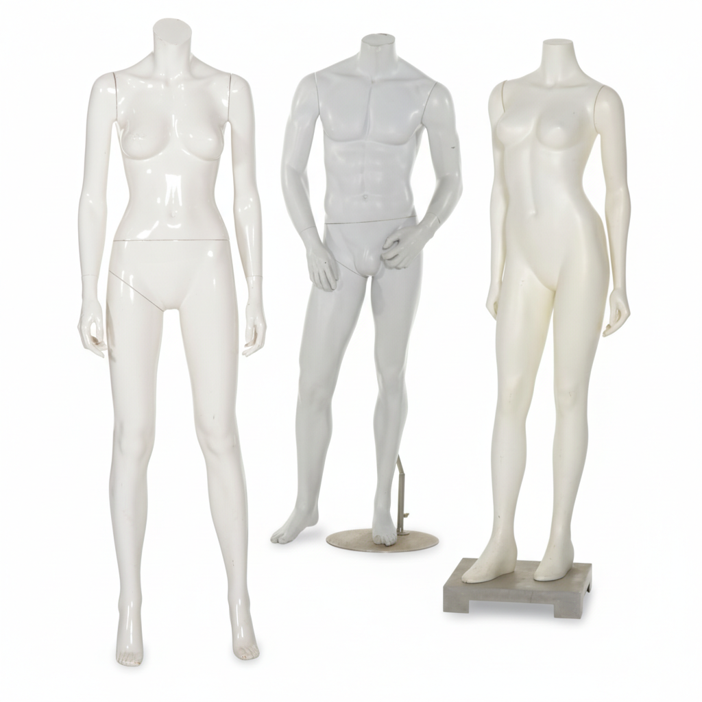 Three Standing Full-Body Retail Display Mannequins