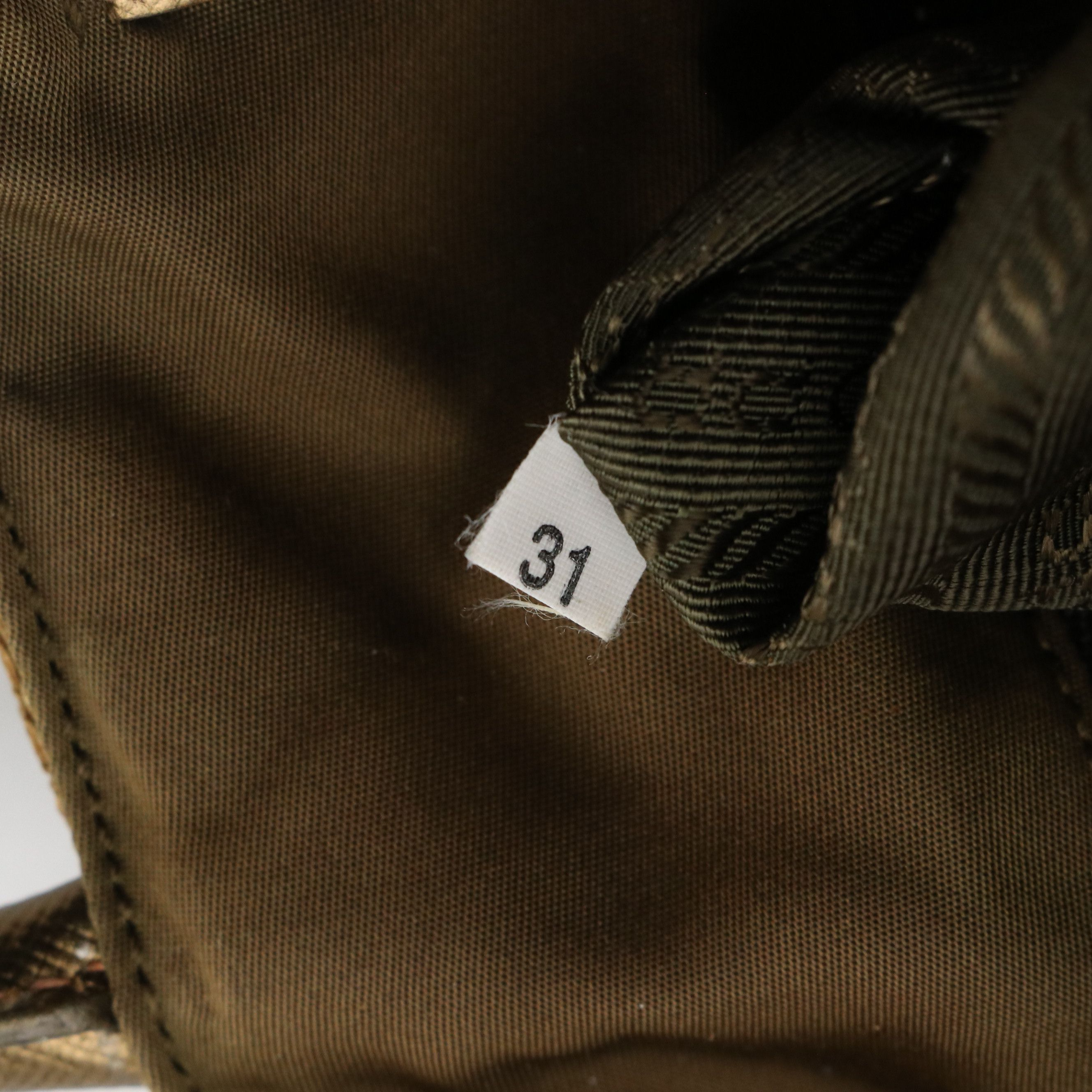 Prada Small Logo Jacquard Tote in Khaki Tessuto Nylon and Bronze Leather Trim