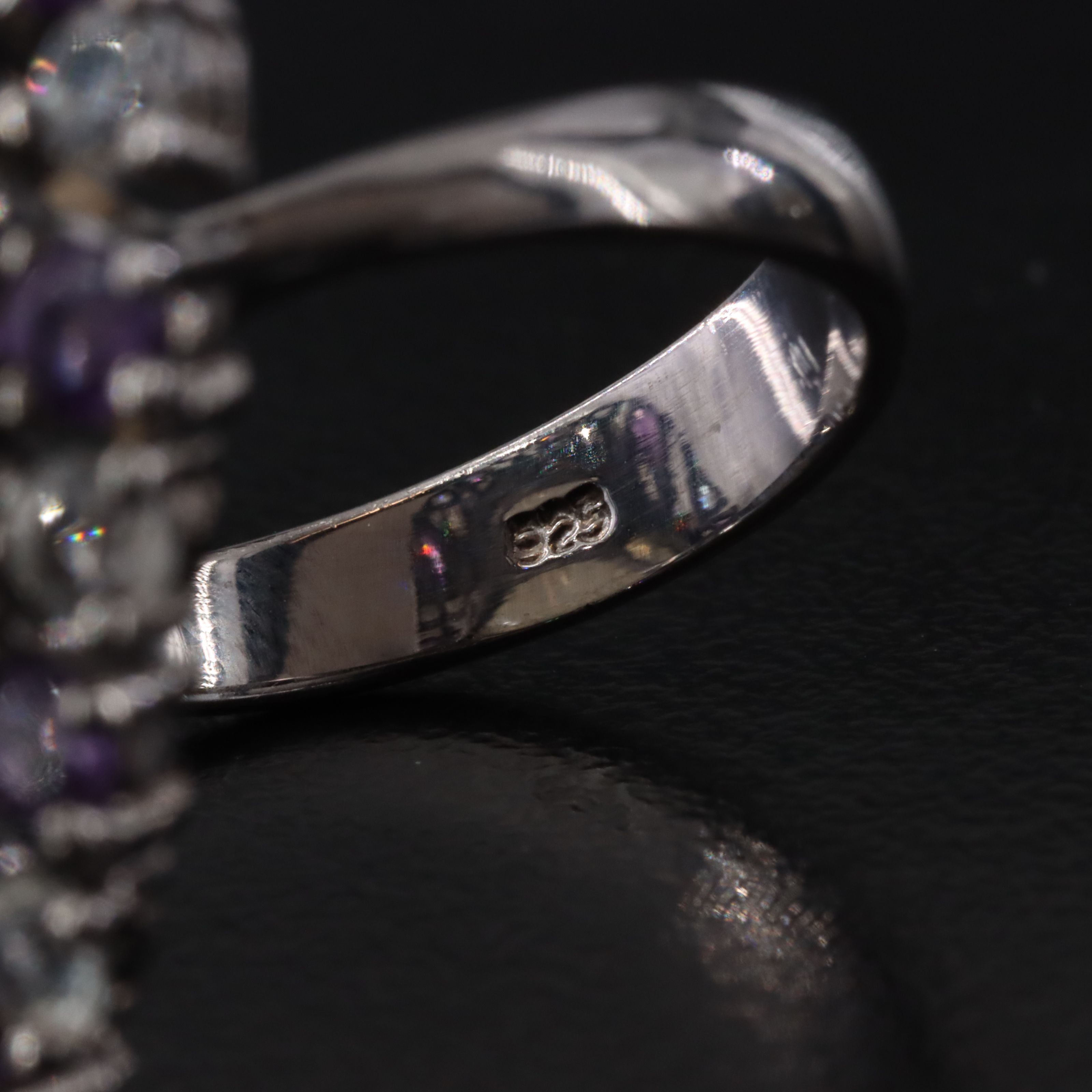 Sterling Moonstone and Gemstone Halo Ring