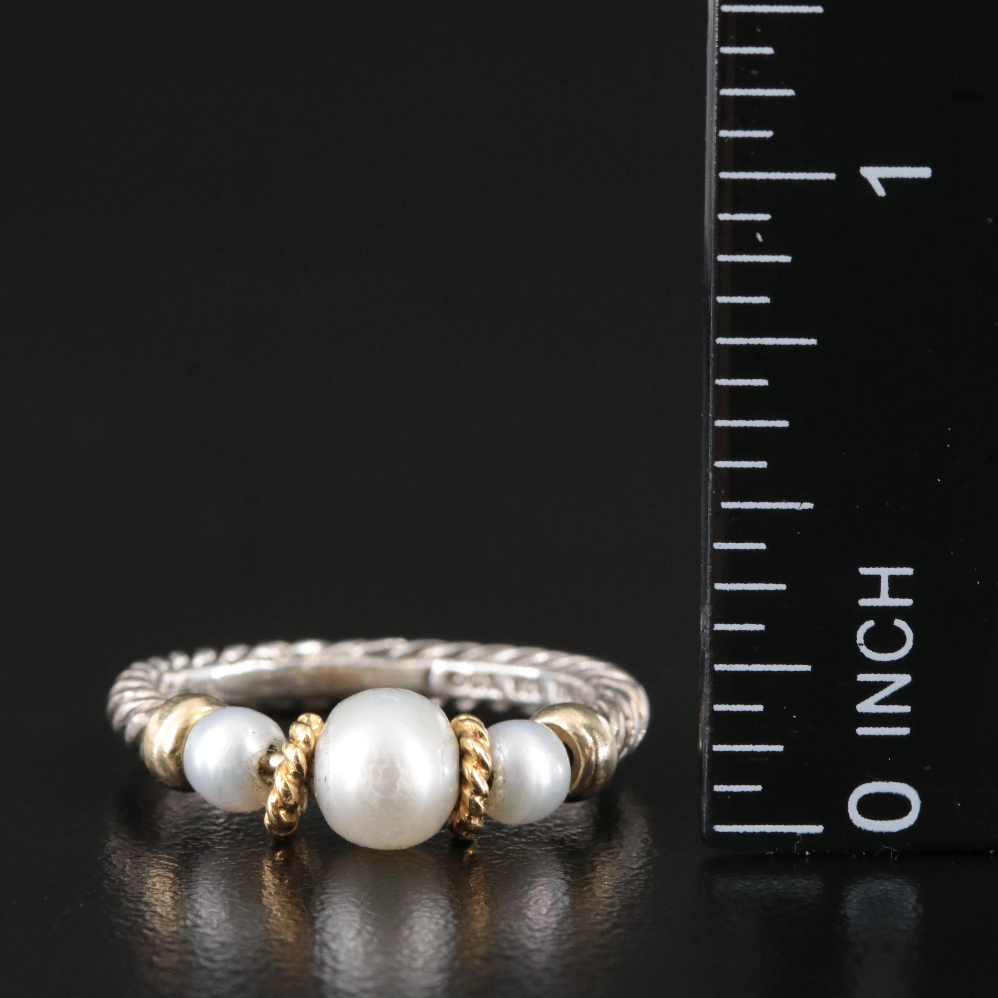 David Yurman Sterling and Pearl Cable Ring with 18K Accents