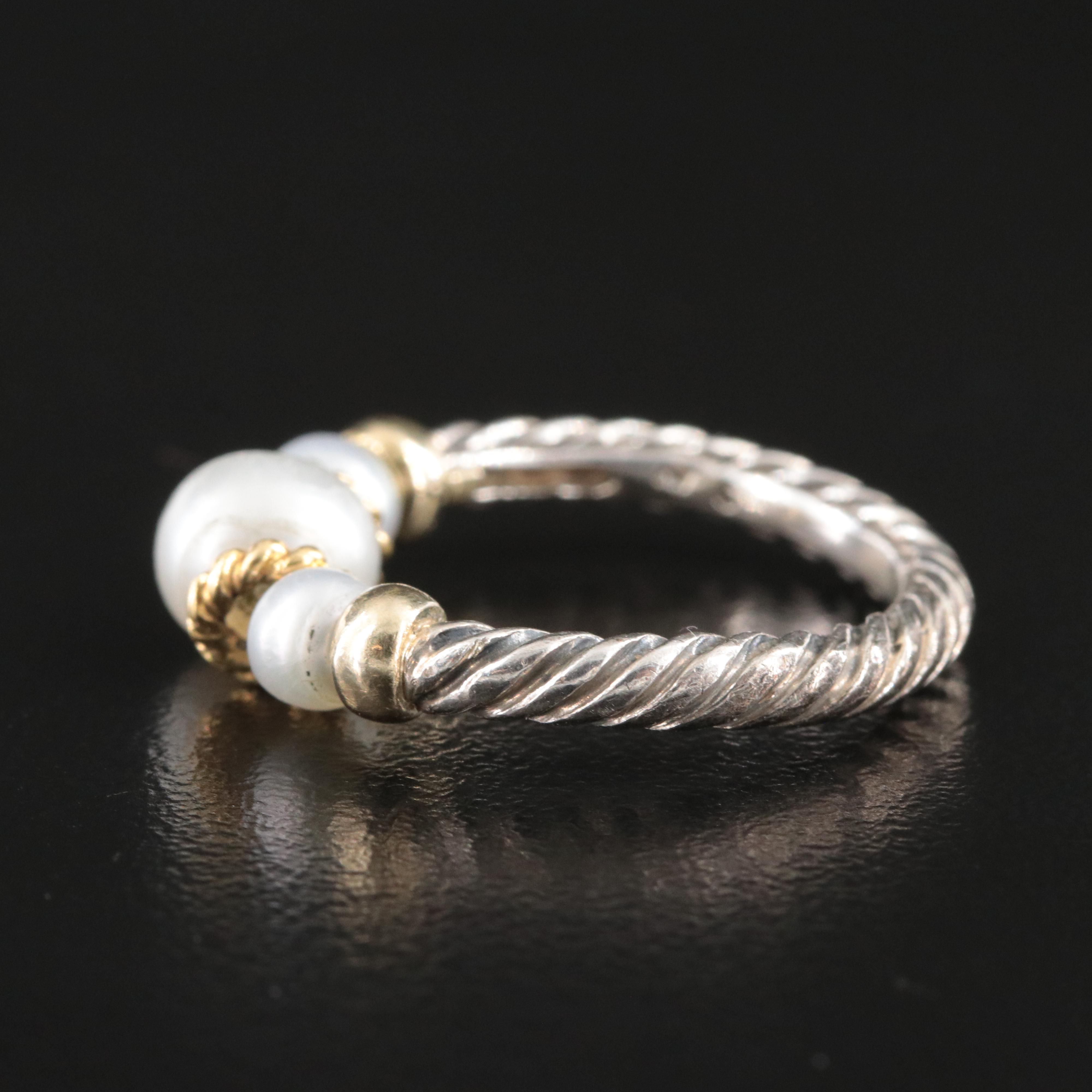 David Yurman Sterling and Pearl Cable Ring with 18K Accents