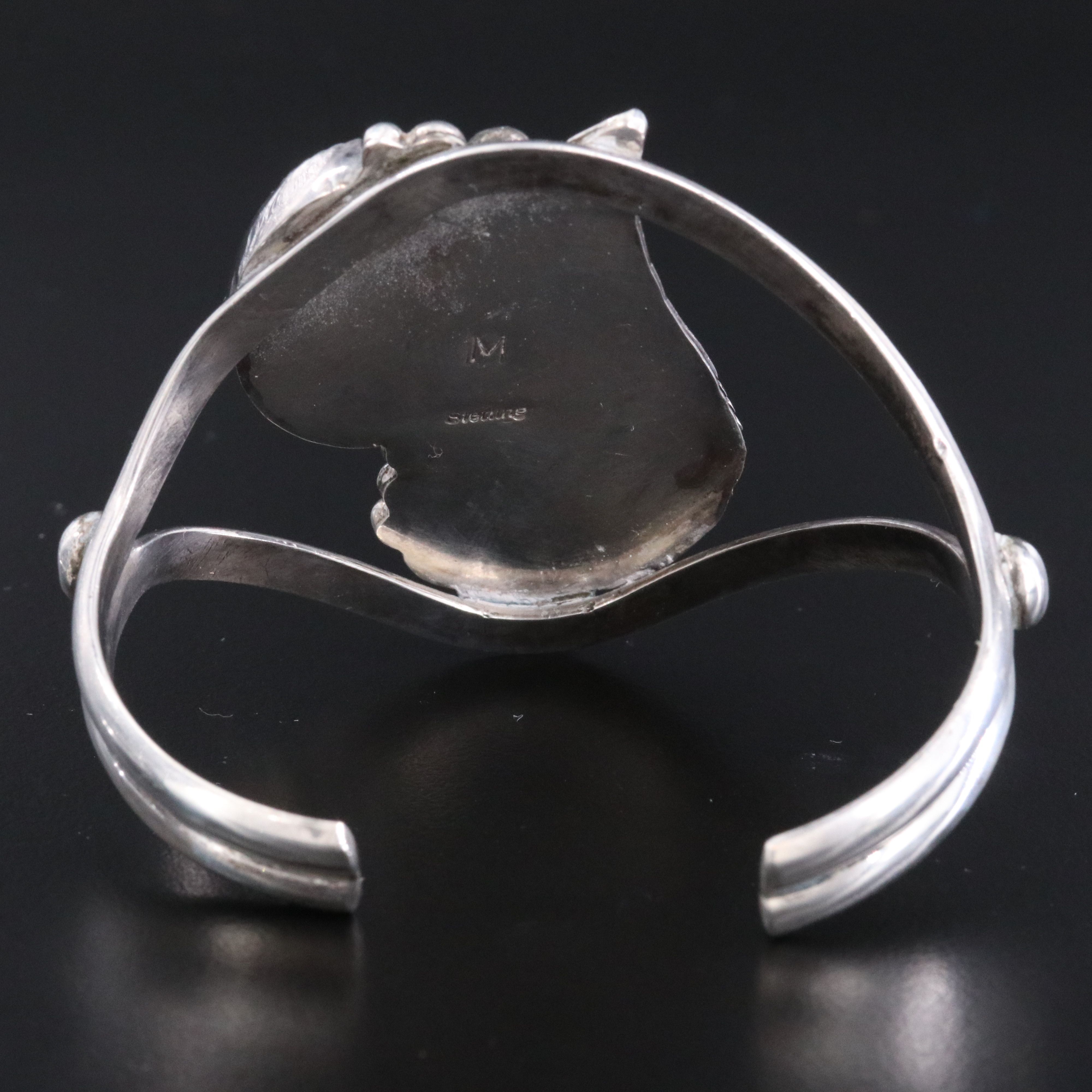 Southwestern Sterling Obsidian Feather Cuff Bracelet