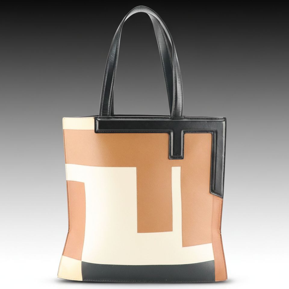 Fendi Medium Flip Tote Bag in Color-Block Calfskin Leather