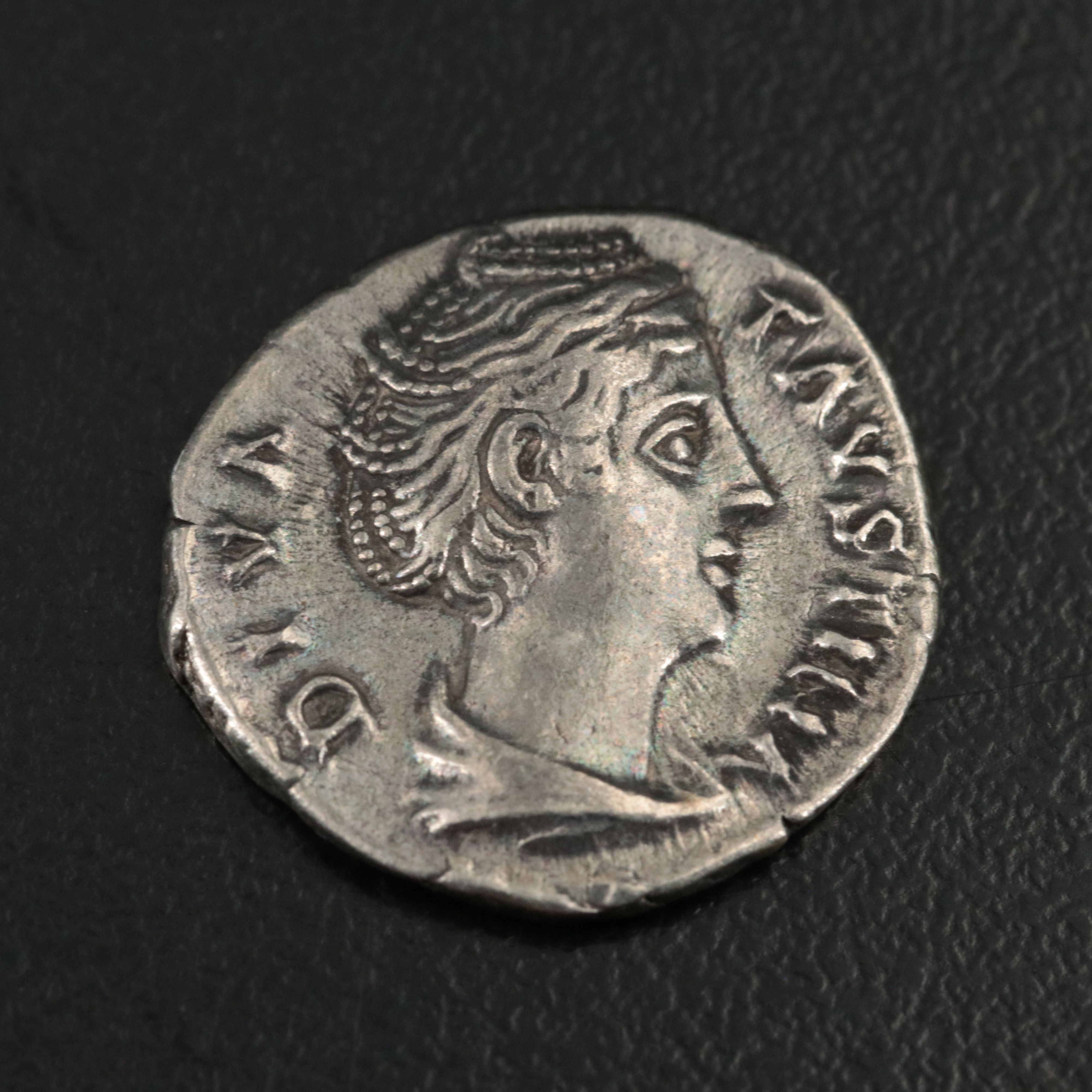 Ancient Roman Imperial AR Denarius Coin of Faustina I, ca. 141 A.D.