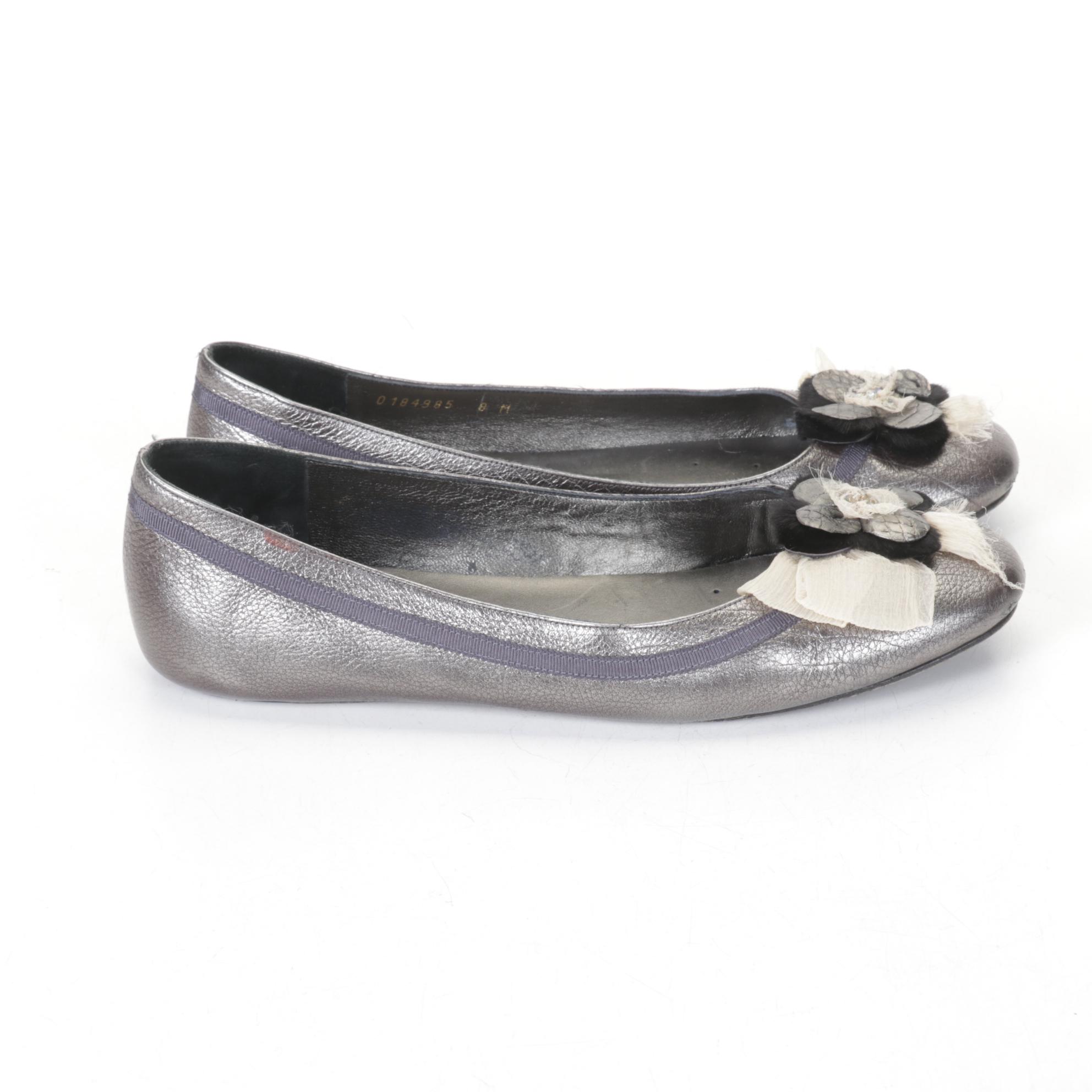 Atillio Giusti Leombruni Patent Leather Cap & Delman Metallic Ballet Flats