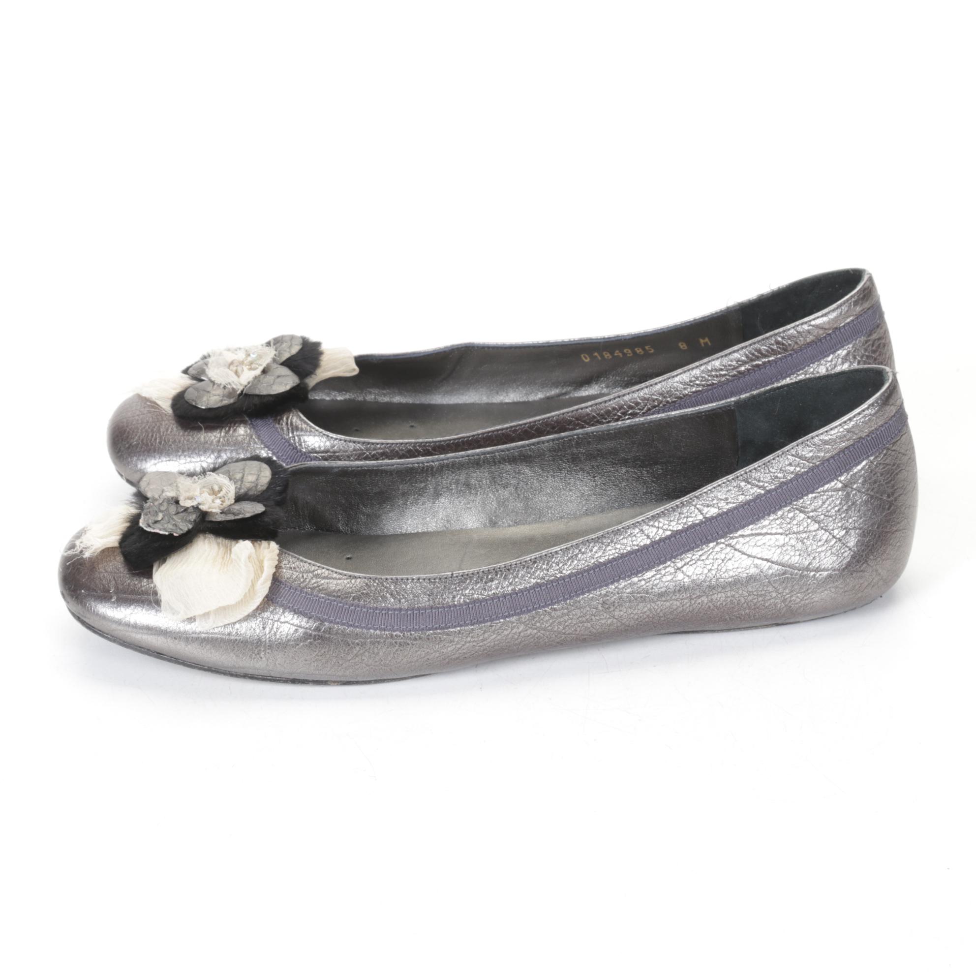 Atillio Giusti Leombruni Patent Leather Cap & Delman Metallic Ballet Flats