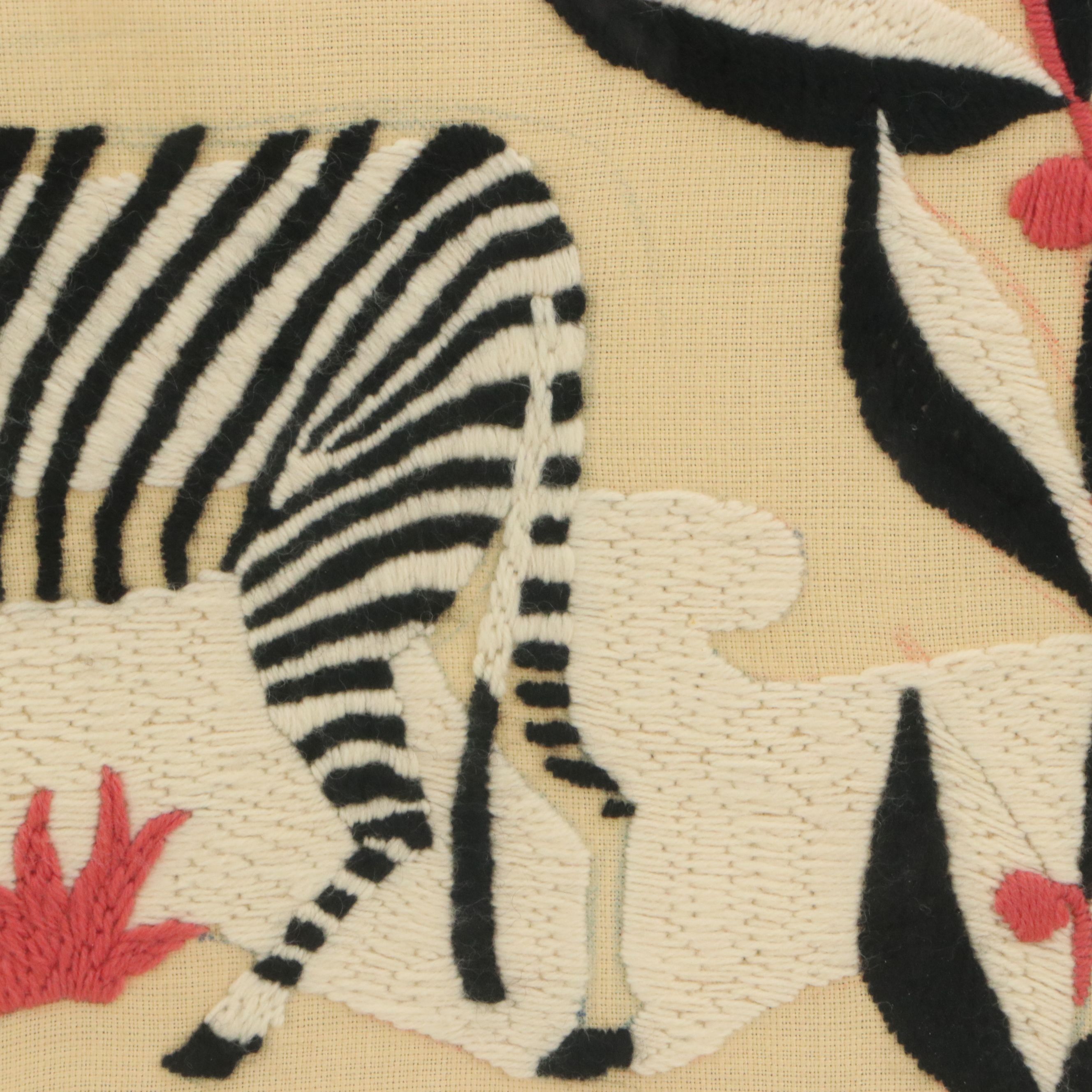 Embroidery Panel of Zebras in Forest, Late 20th Century