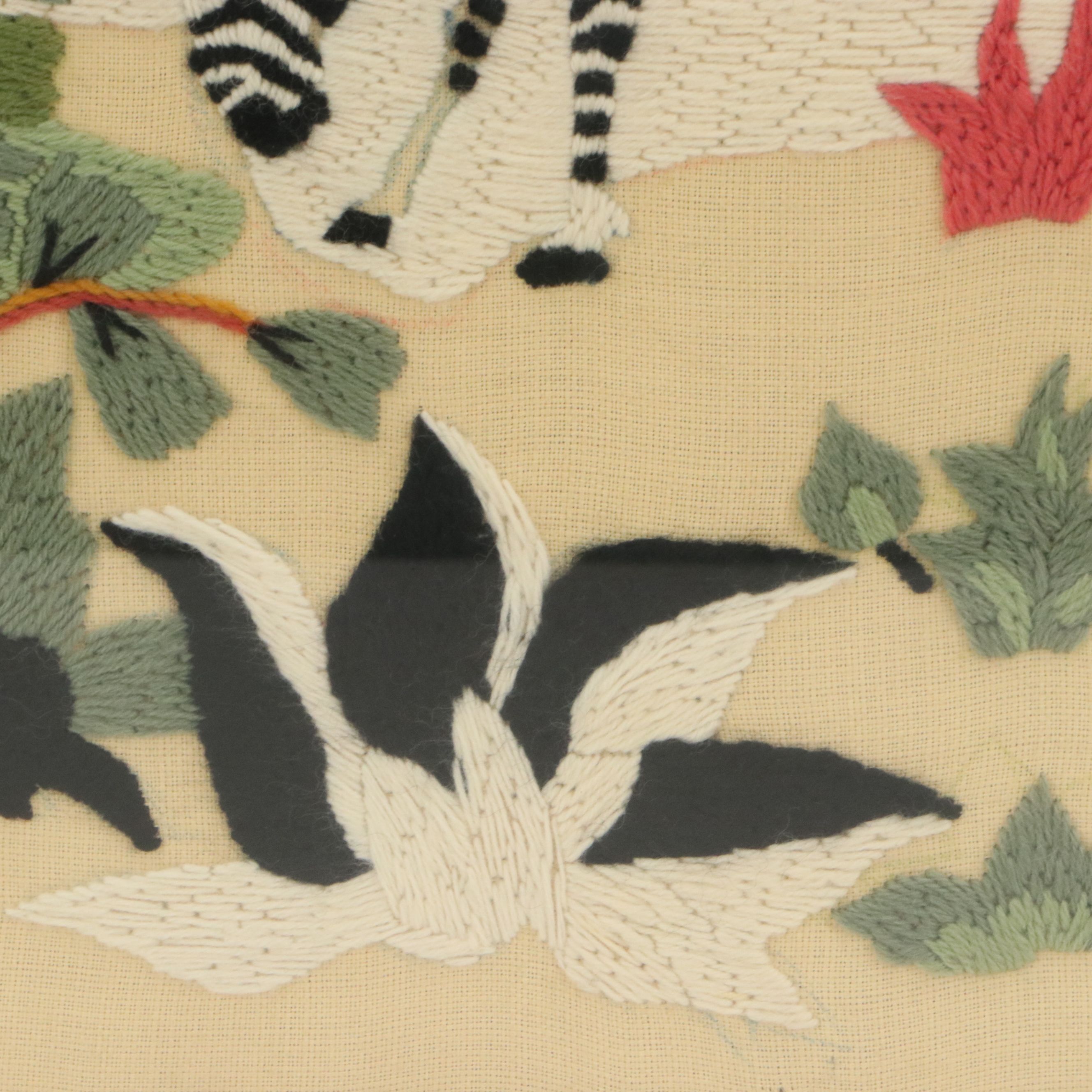 Embroidery Panel of Zebras in Forest, Late 20th Century