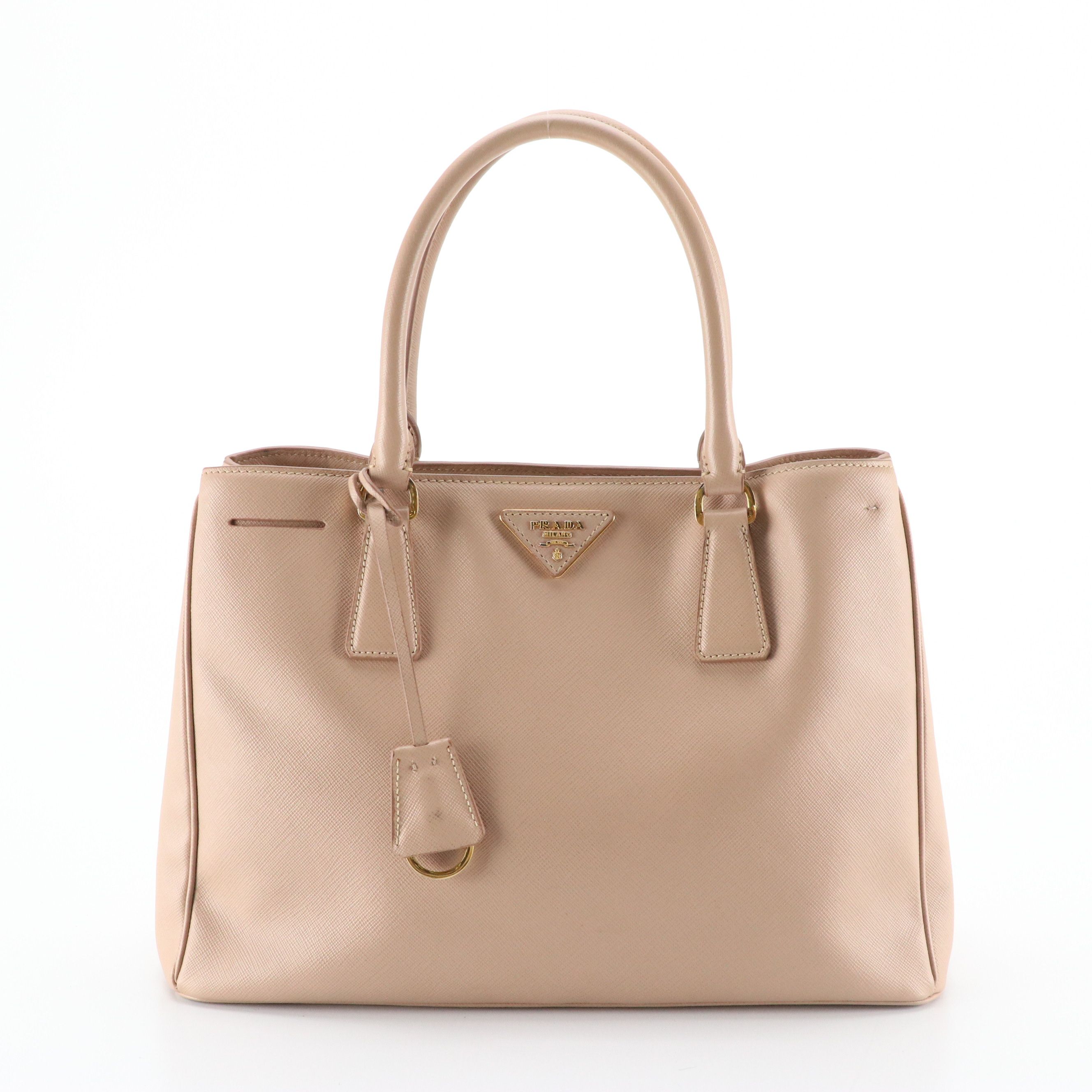 Prada Double Zip Galleria Top Handle Tote Bag in Saffiano Lux Leather